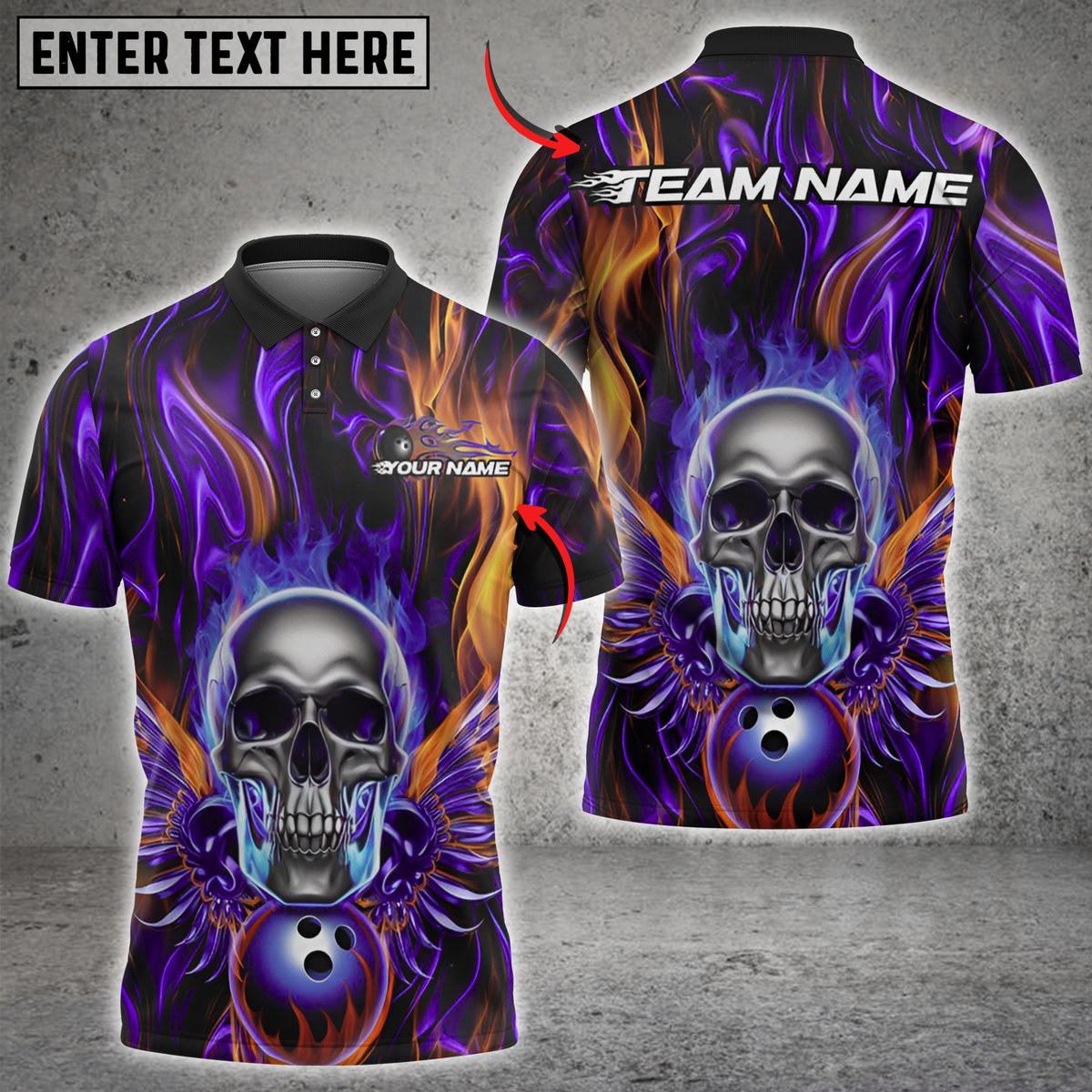 Blisscorners Bowling Fiery Blue Skull with Bowling Ball Multicolor Customized Name, Team Name 3D Shirts
