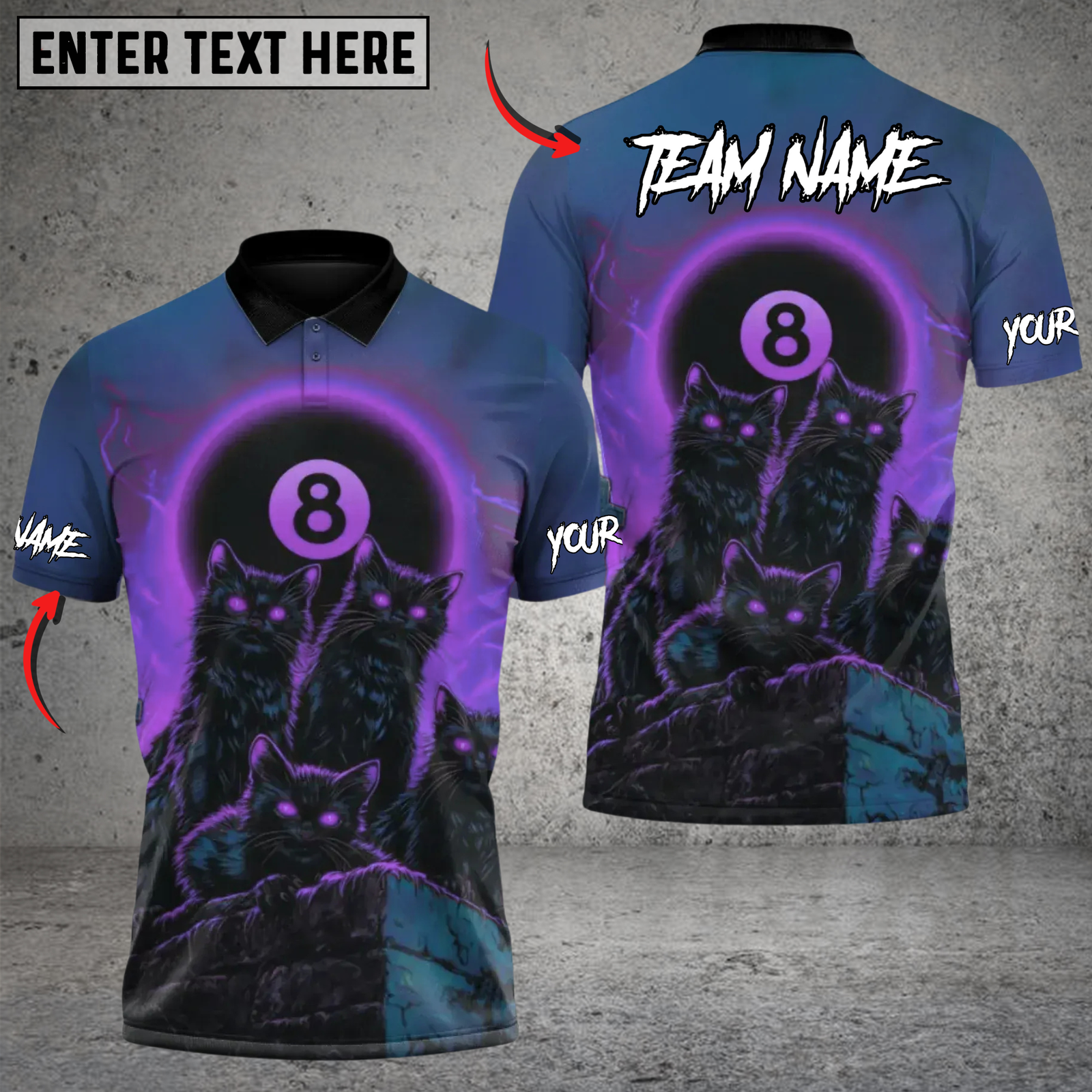 Blisscorners Billiard Blood Moon Cat Pack Multicolor Customized Name, Team Name 3D Shirts