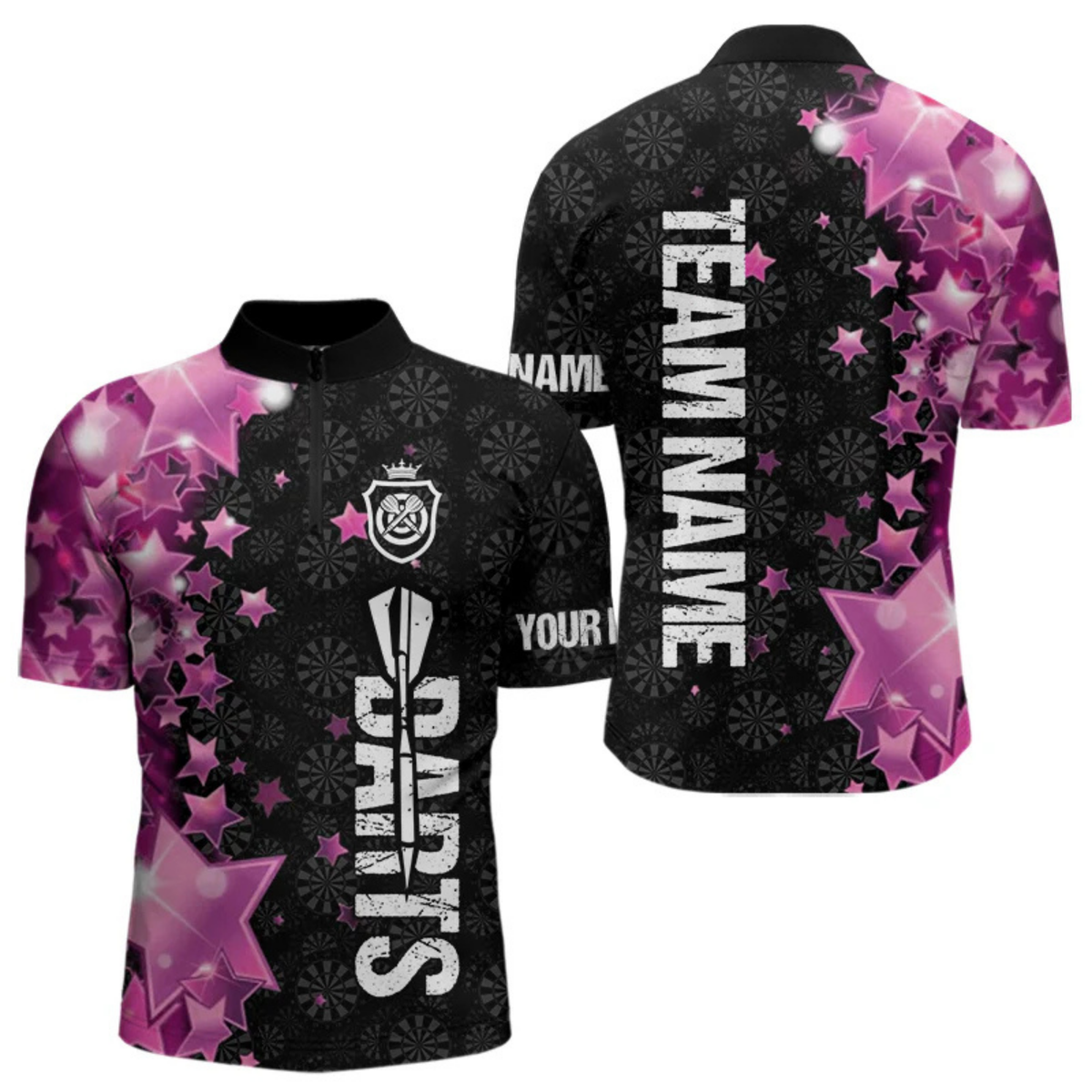 Blisscorners Pink And Black Custom Star Dart Shirts For Men, Glowing Dart Jerseys Funny Darts Team Shirts LM154