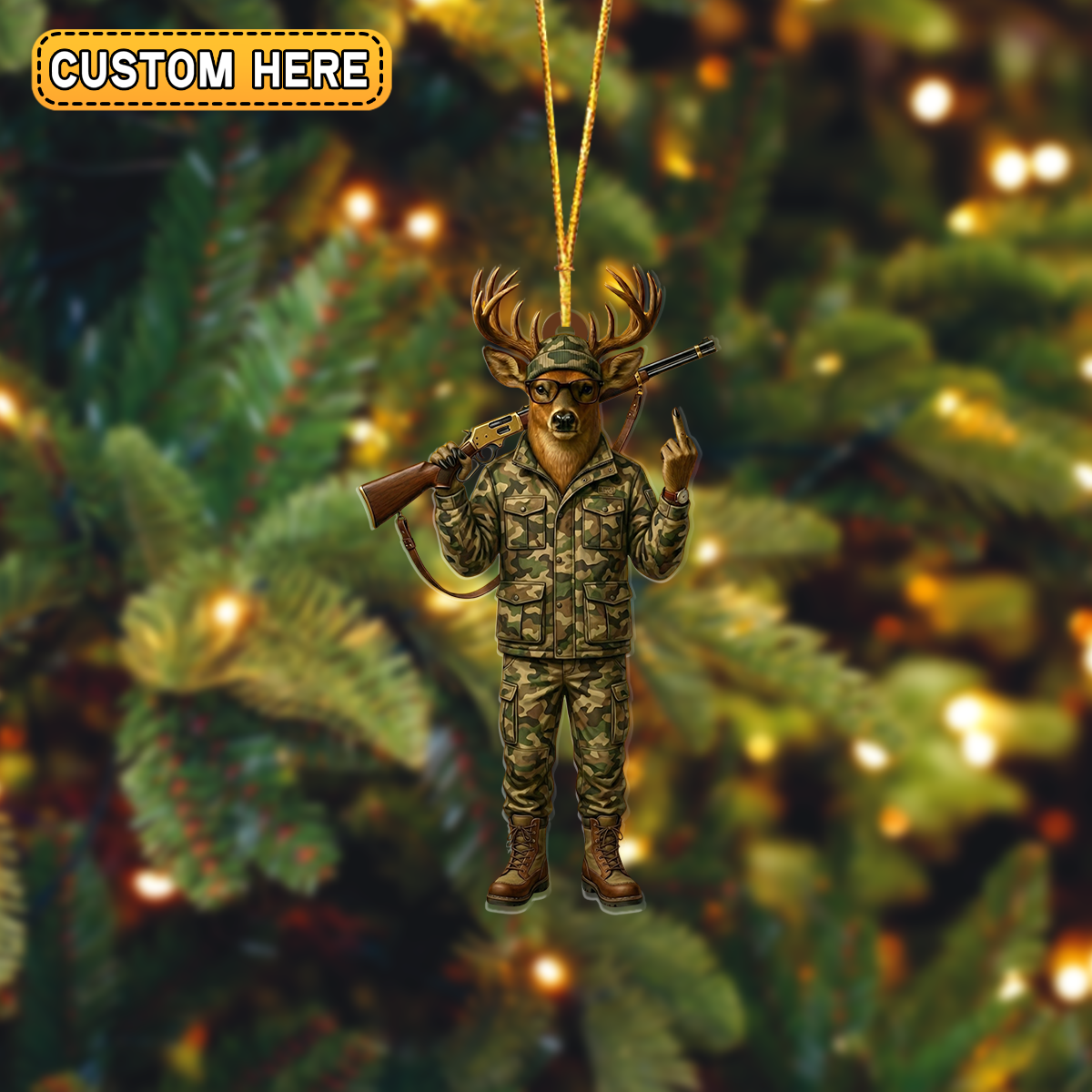 Blisscorners Personalized Camo Deer Hunter Attitude Hunting Acrylic Christmas Ornament And Keychain Custom Gift For Hunters 2D Flat