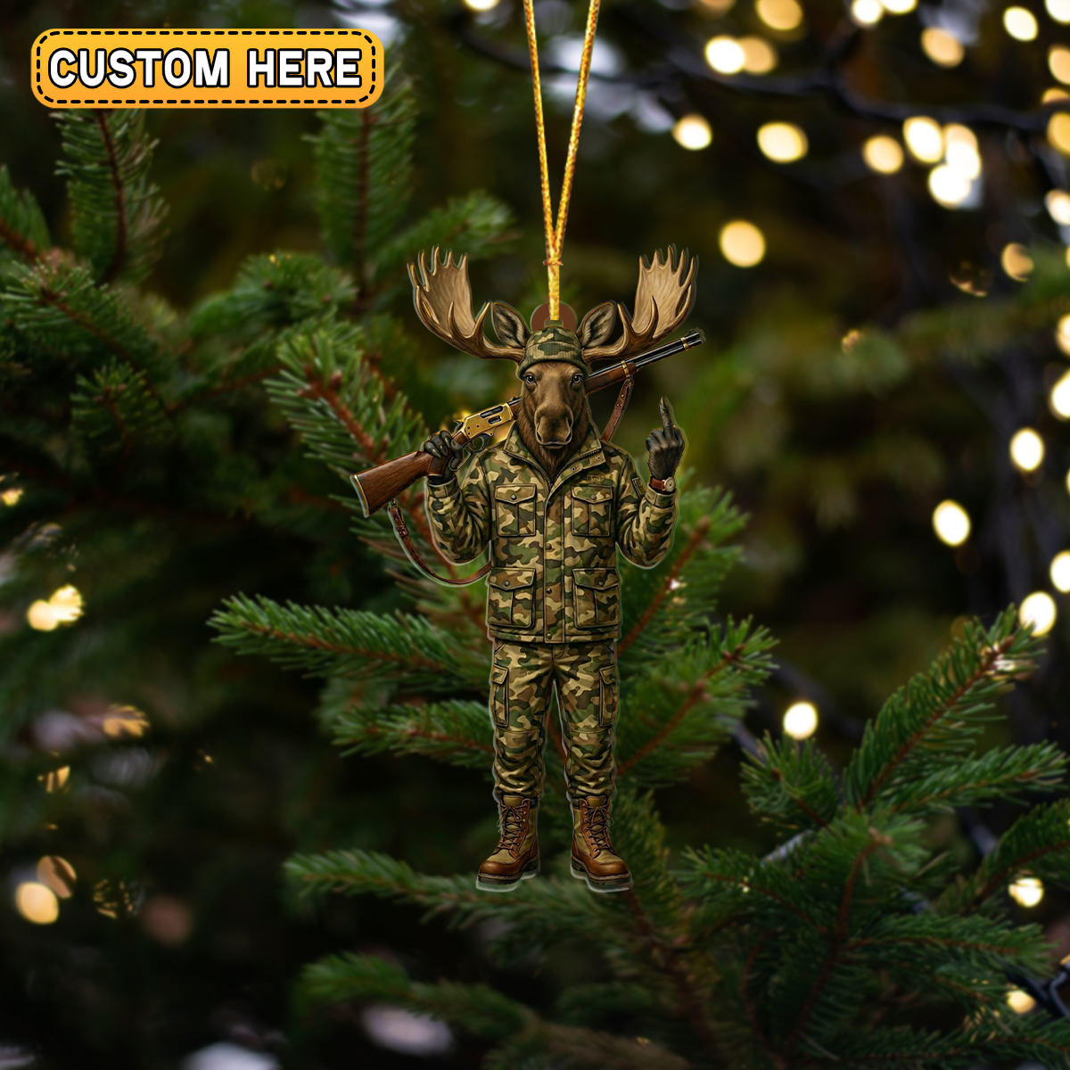 Blisscorners Personalized Camo Moose Hunter Attitude Hunting Acrylic Christmas Ornament And Keychain Custom Gift For Hunters 2D Flat
