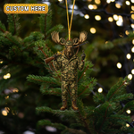 Blisscorners Personalized Camo Moose Hunter Attitude Hunting Acrylic Christmas Ornament And Keychain Custom Gift For Hunters 2D Flat