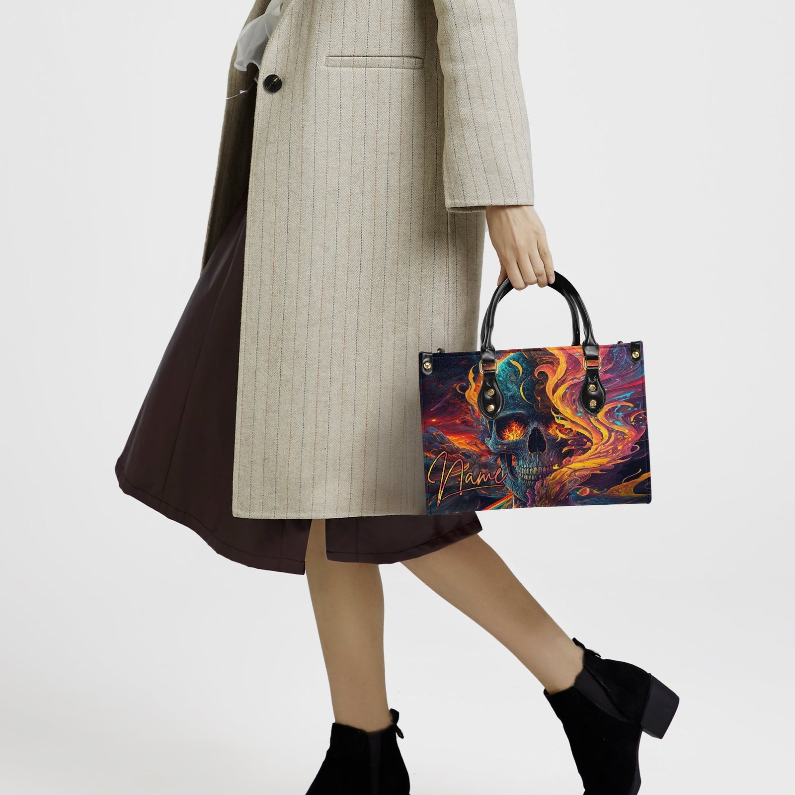 BLISSCORNERS SKULL ON FIRE LEATHER HANDBAG