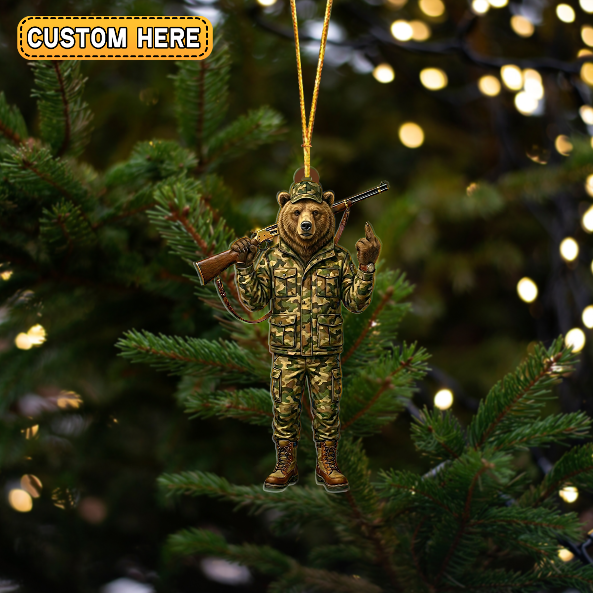 Blisscorners Personalized Camo Bear Hunter Attitude Hunting Acrylic Christmas Ornament And Keychain Custom Gift For Hunters 2D Flat