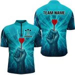 Blisscorners Men’s Custom Darts Shirt - Turquoise Lightning Fist With Maroon Dart Arrow LM2404