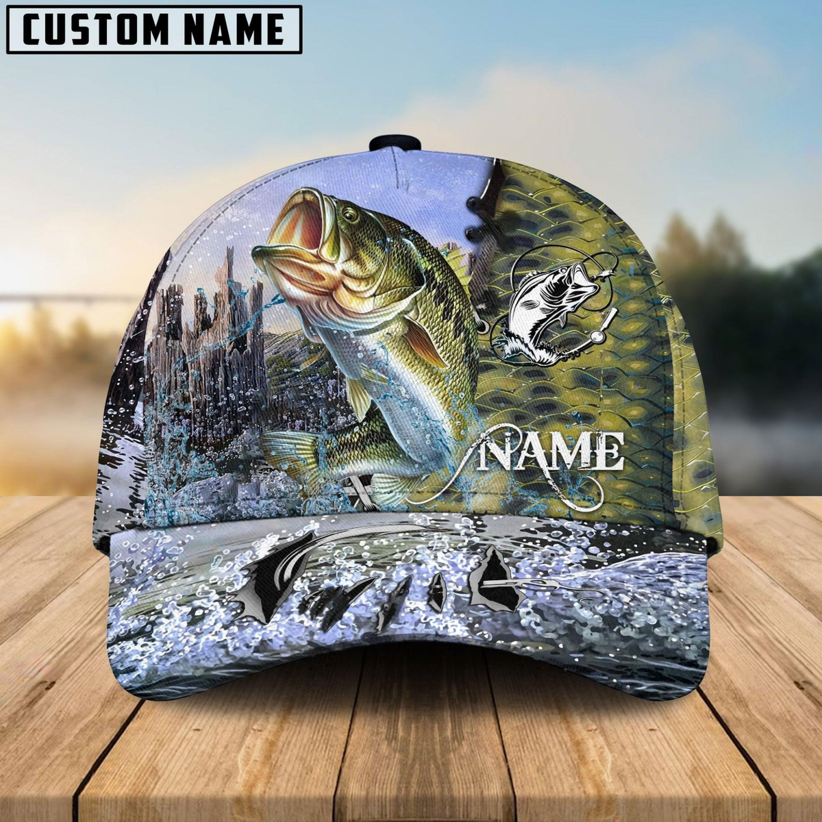 Blisscorners Bass Fishing Clear Water Skin Customized Name 3D Cap