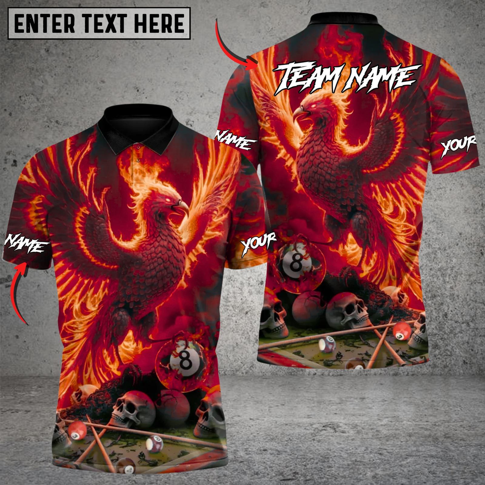 Blisscorners Death & Rebirth Phoenix 8 Ball Billiards Multicolor Customized Name, Team Name 3D Shirts