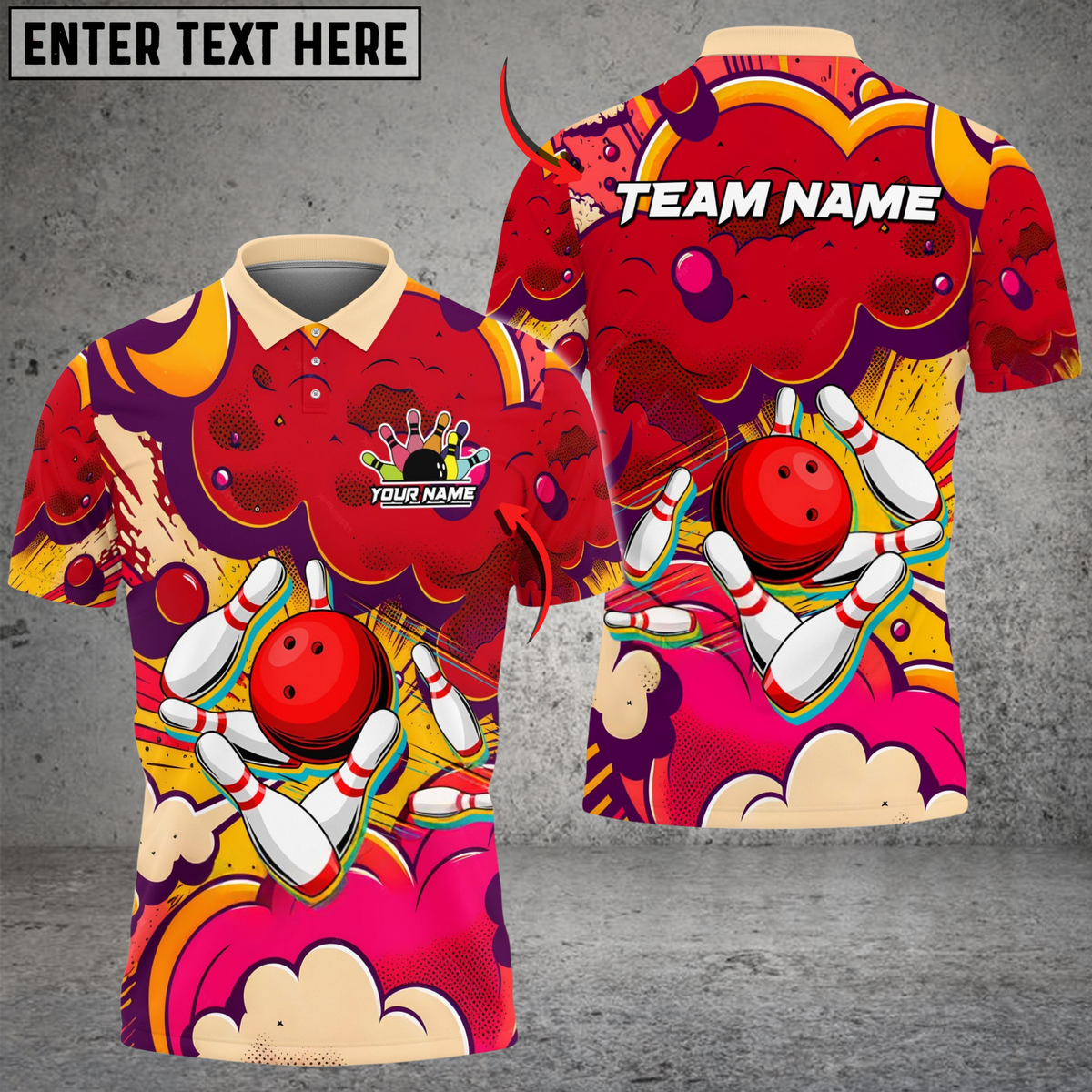 Blisscorners Bowling Retro Graffiti 2 Multicolor Customized Name, Team Name 3D Shirts