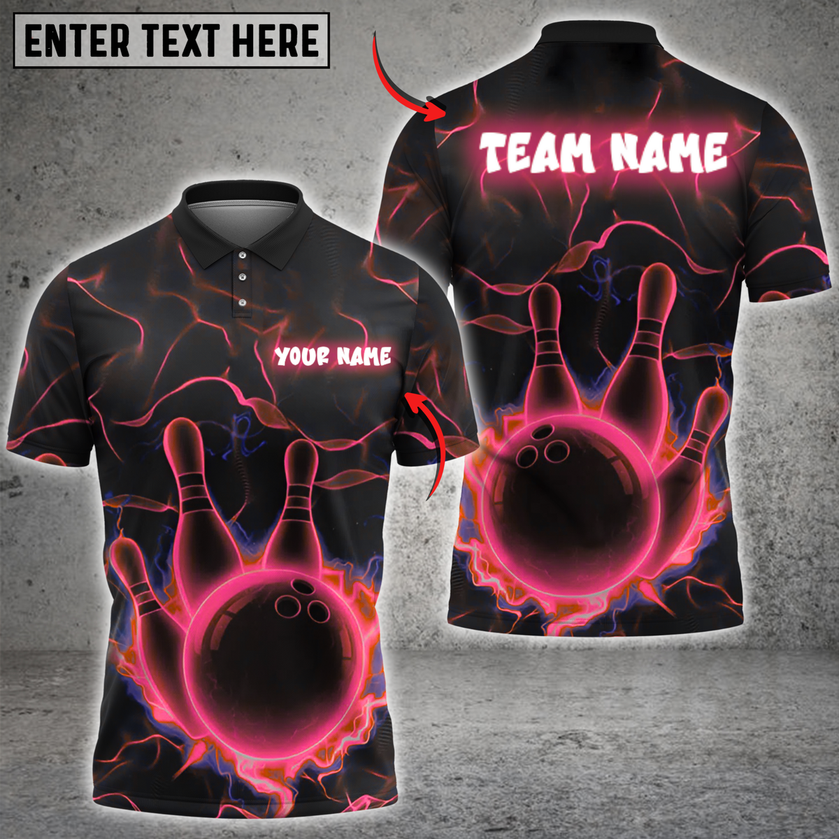 Blisscorners Bowling Neon Lightning Multicolor Customized Name, Team Name 3D Shirts
