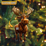 Blisscorners Personalized Cartoon Moose Xmas Hunting Acrylic Christmas Ornament And Keychain Custom Gift For Hunters 2D Flat
