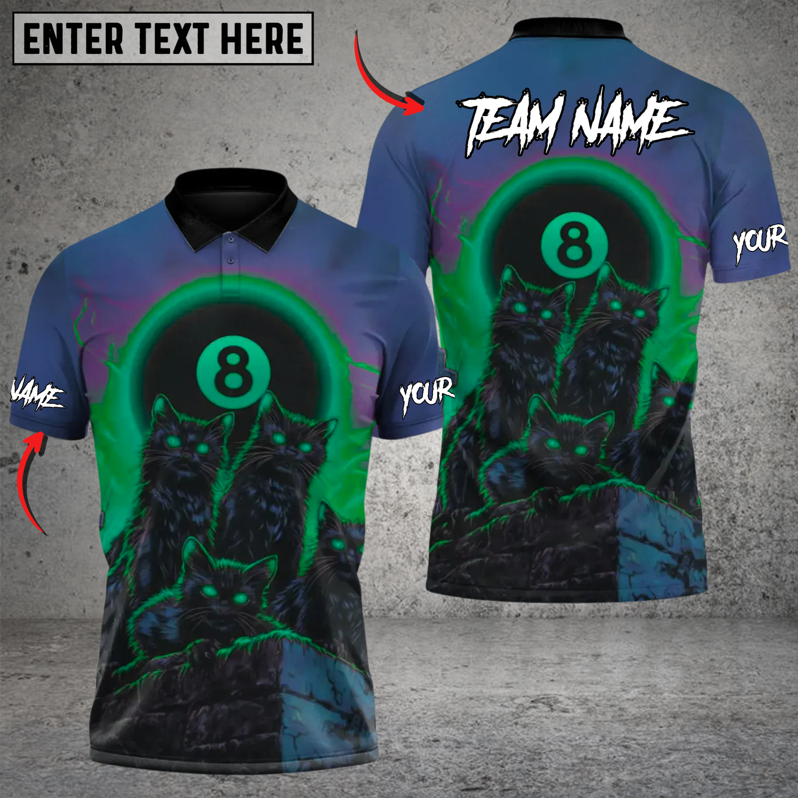 Blisscorners Billiard Blood Moon Cat Pack Multicolor Customized Name, Team Name 3D Shirts