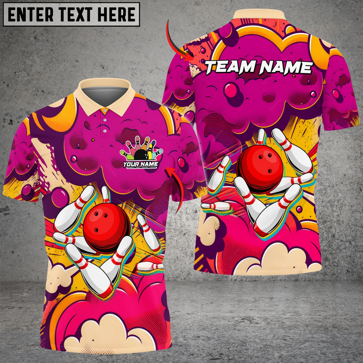 Blisscorners Bowling Retro Graffiti 2 Multicolor Customized Name, Team Name 3D Shirts