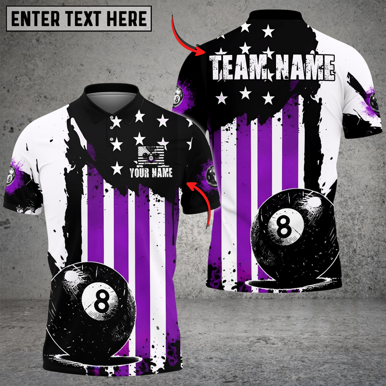Blisscorners Billiards 8 Ball American Flag Striped Colorful Customized Name, Team Name 3D Shirt (6 Colors)