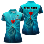 Blisscorners Men’s Custom Darts Shirt - Turquoise Lightning Fist With Maroon Dart Arrow LM2404