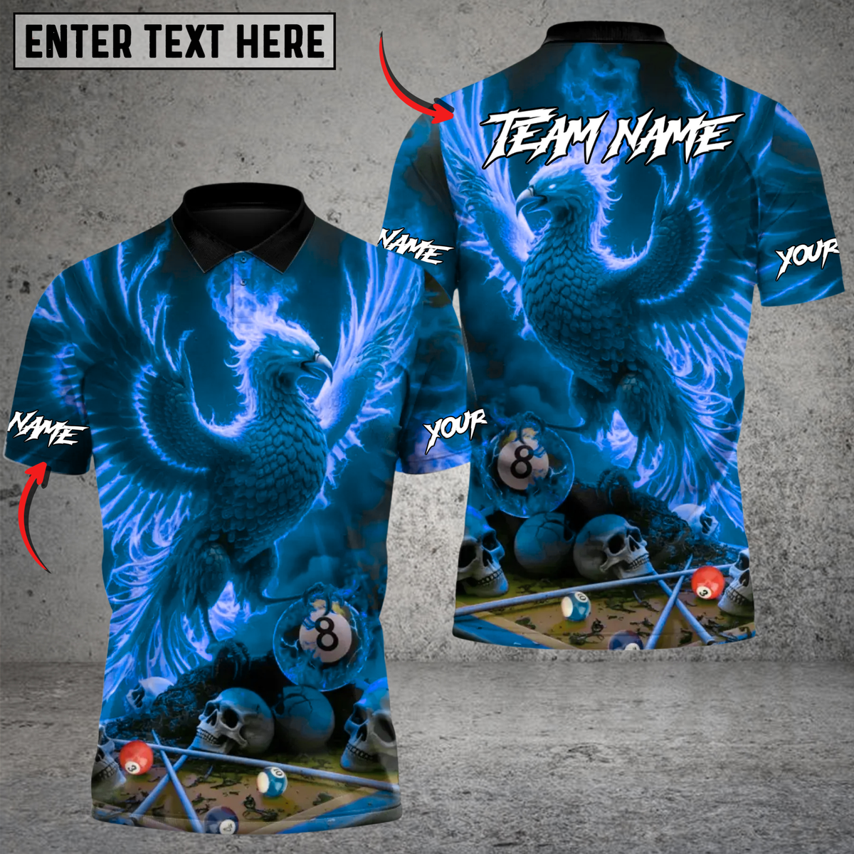 Blisscorners Death & Rebirth Phoenix 8 Ball Billiards Multicolor Customized Name, Team Name 3D Shirts