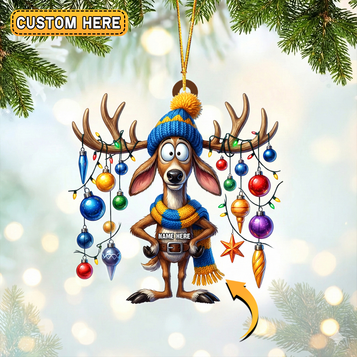 Blisscorners Personalized Deer Moose Bauble Hunting Acrylic Christmas Ornament And Keychain Custom Gift For Hunters 2D Flat