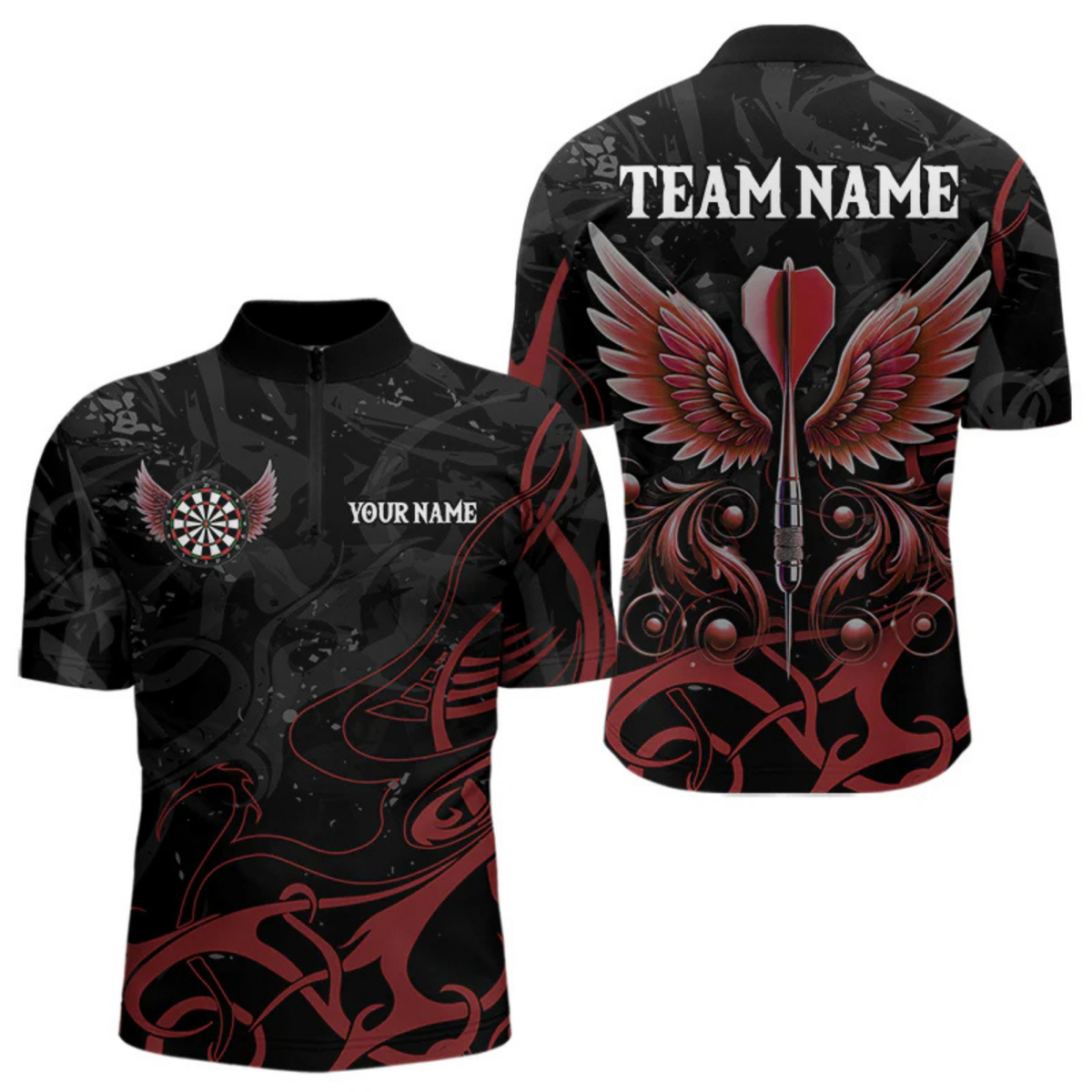 Blisscorners Personalized Red Black Arrow Wings Dart Shirts For Men Team Darts Jerseys LM0554