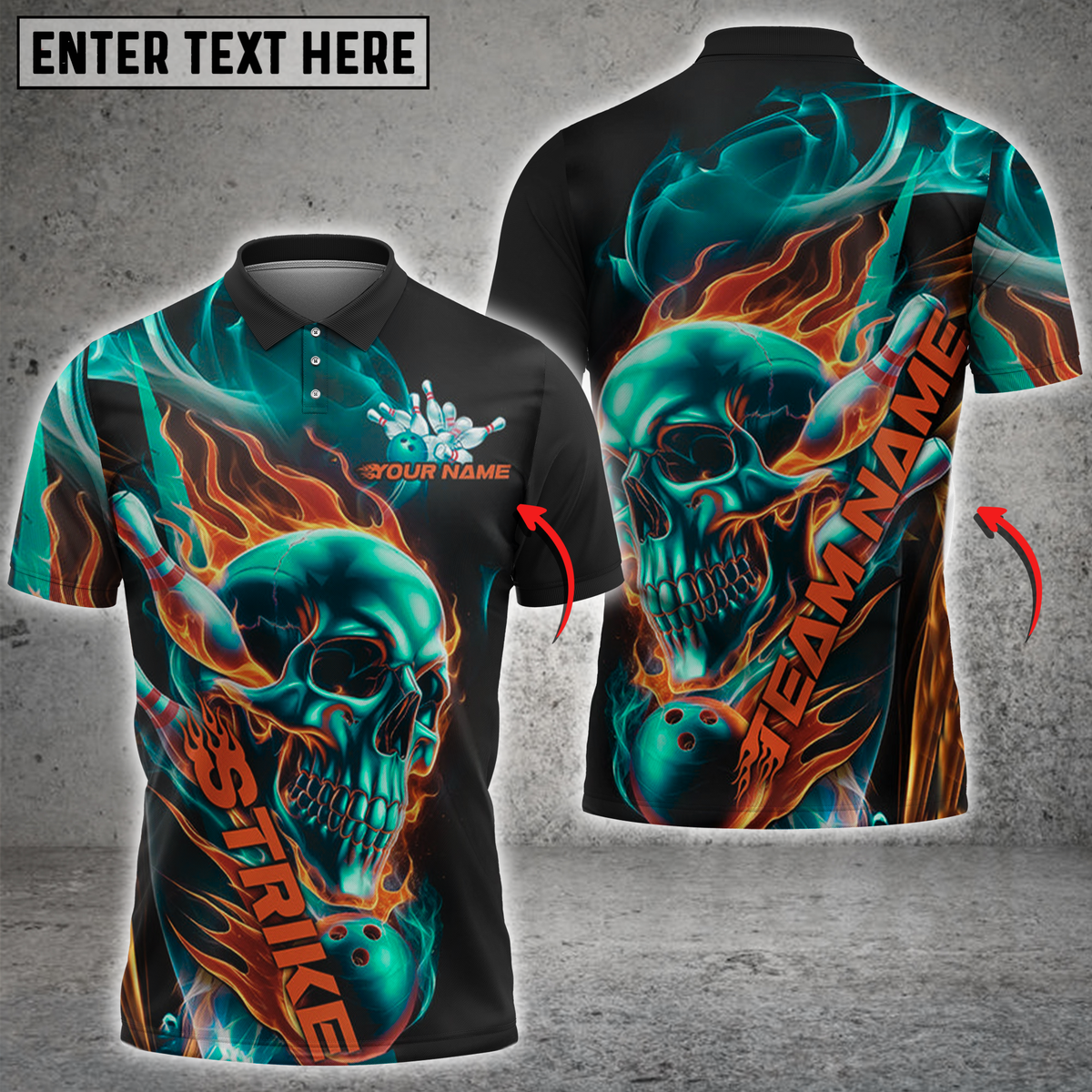 Blisscorners Bowling Flaming Skull Strike Multicolor Customized Name, Team Name 3D Shirts