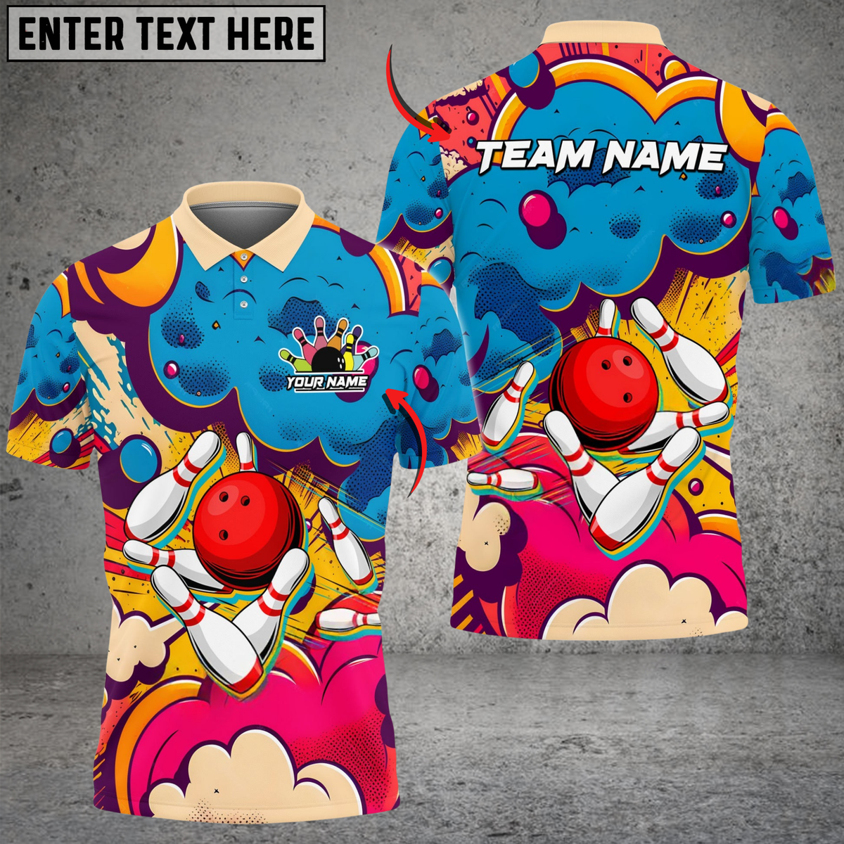 Blisscorners Bowling Retro Graffiti 2 Multicolor Customized Name, Team Name 3D Shirts
