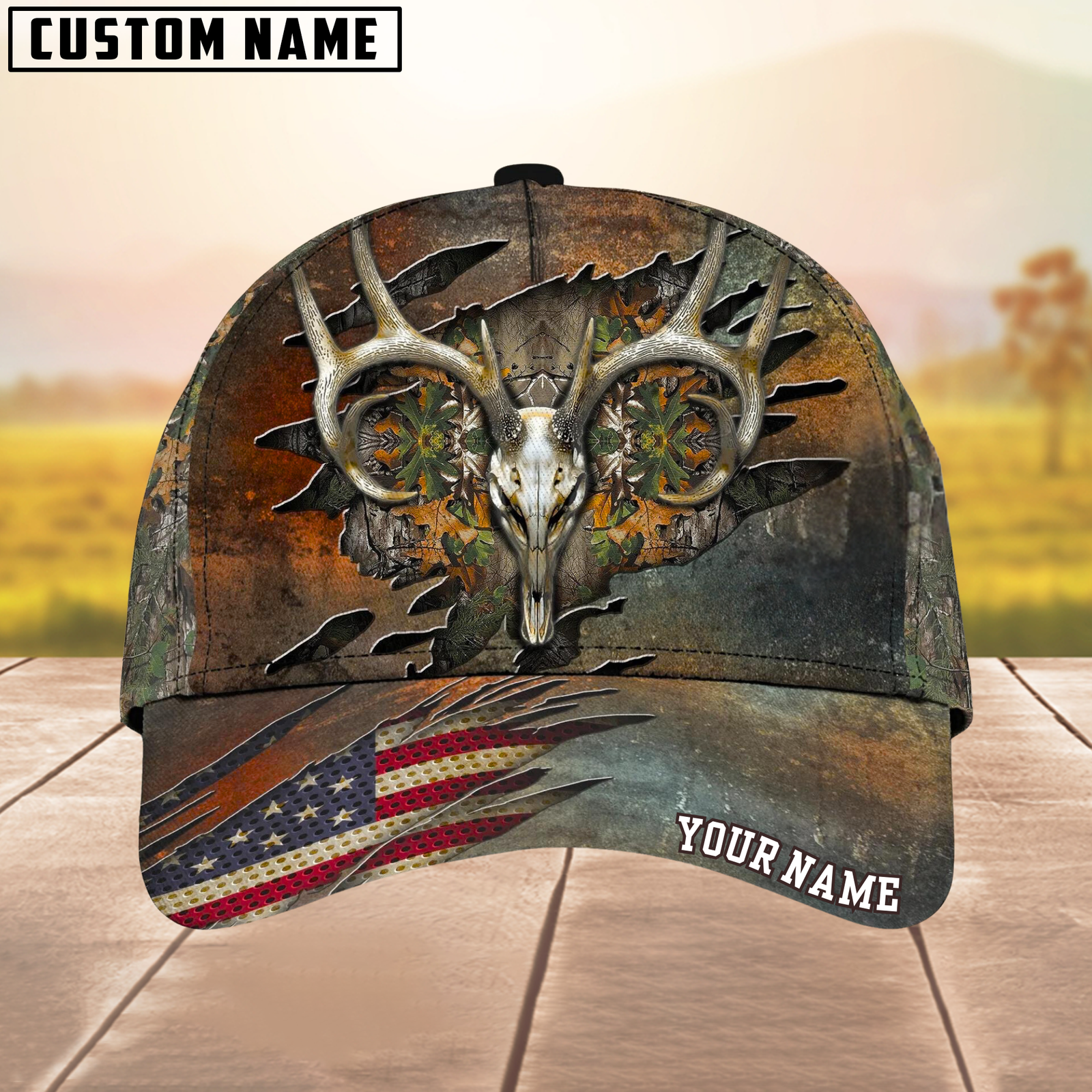 Blisscorners Deer Hunting Personalized Name 3D Cap