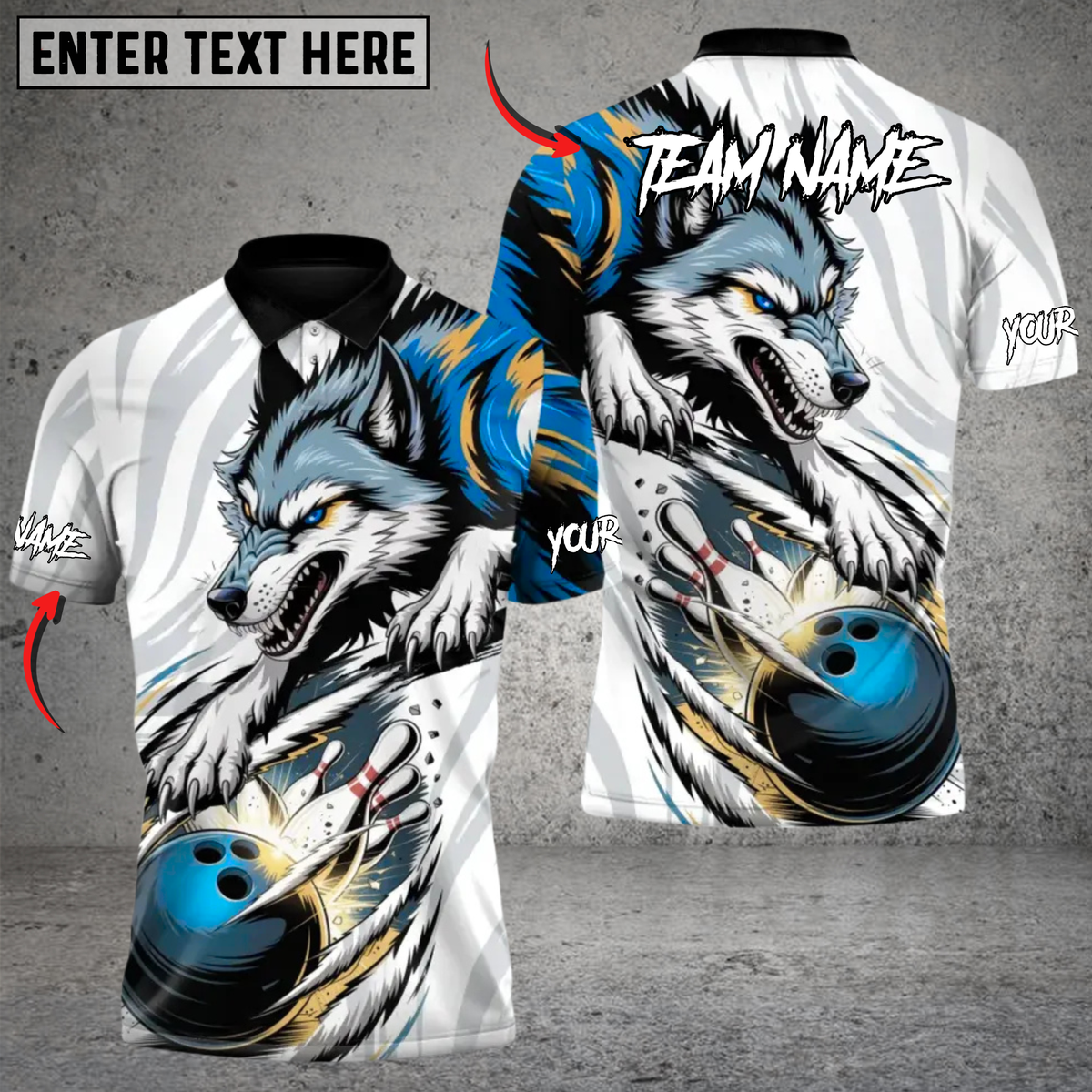 Blisscorners Alpha Wolf Bowlings Strike Multicolor Customized Name, Team Name 3D Shirts