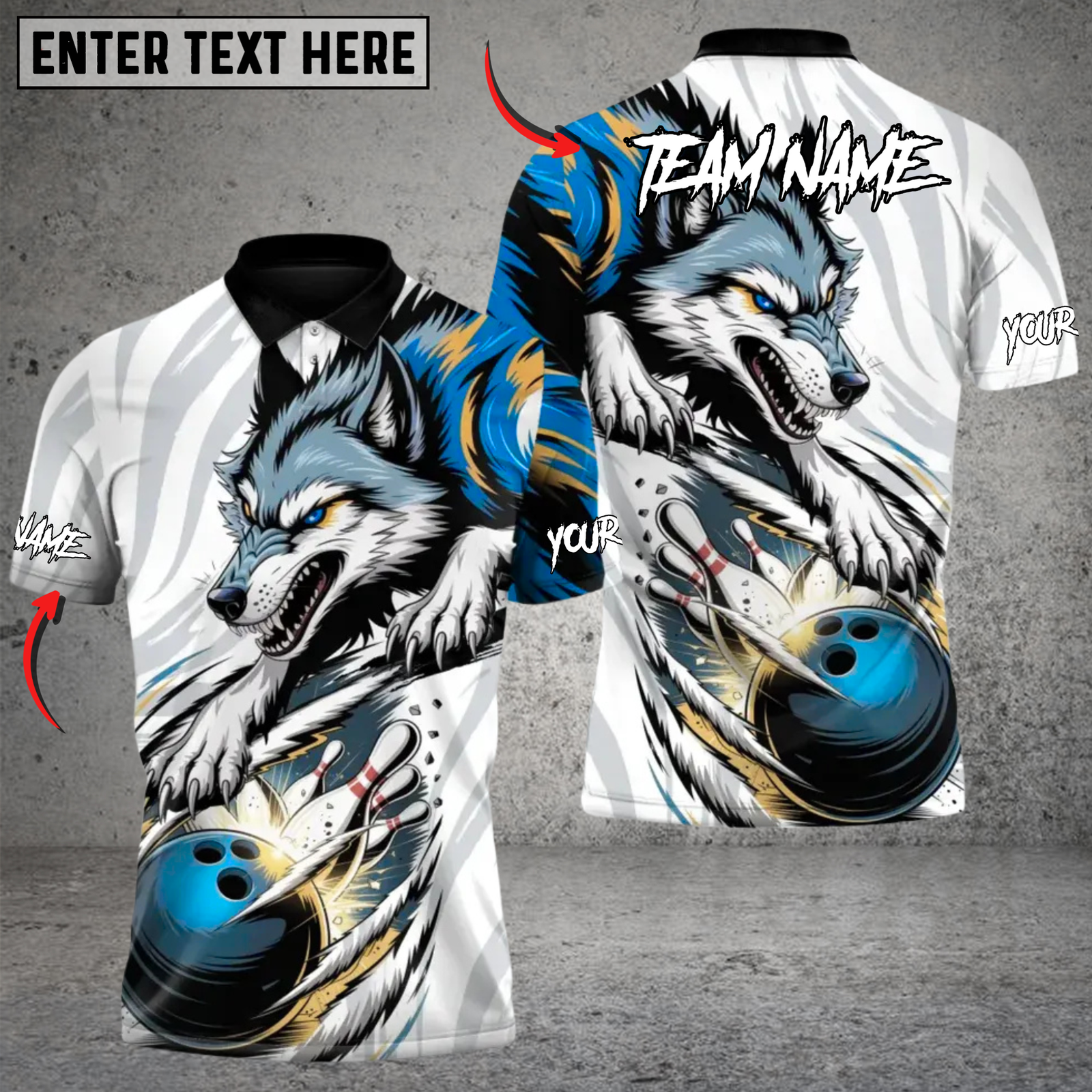 Blisscorners Alpha Wolf Bowlings Strike Multicolor Customized Name, Team Name 3D Shirts