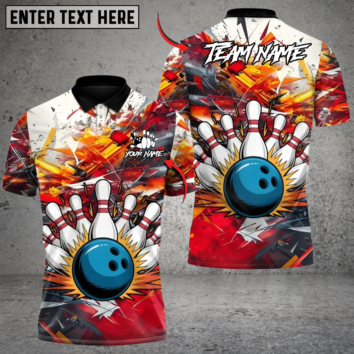 BlisscornersBowling Blast Multicolor Customized Name, Team Name 3D Shirts