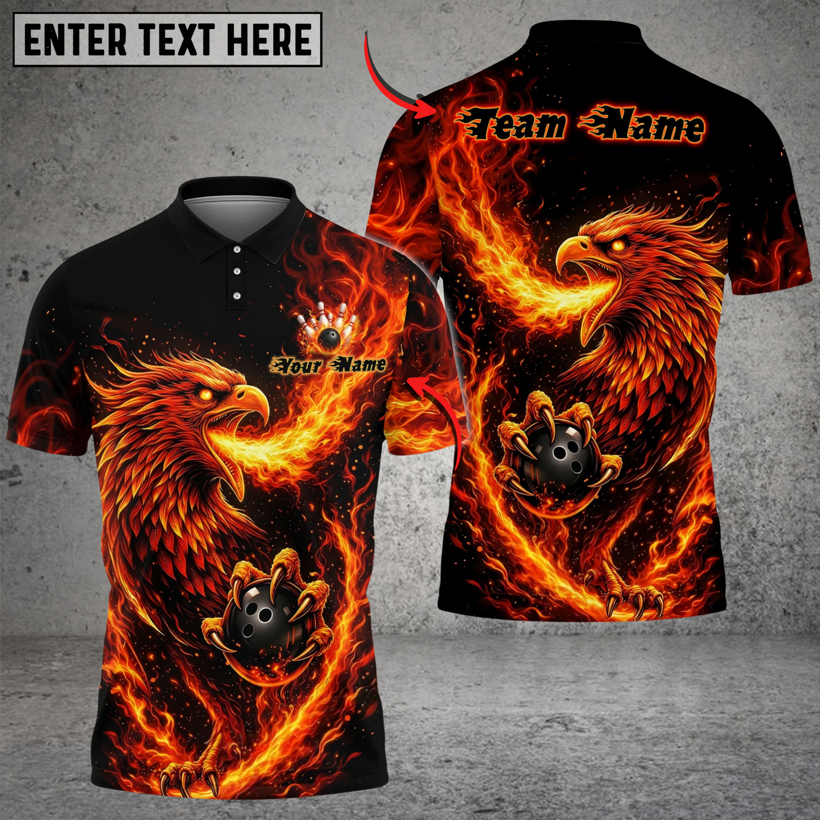 Blisscorners Bowling & Pins Flame Rising Phoenix Customized Name, Team Name 3D Shirt (4 Colors)