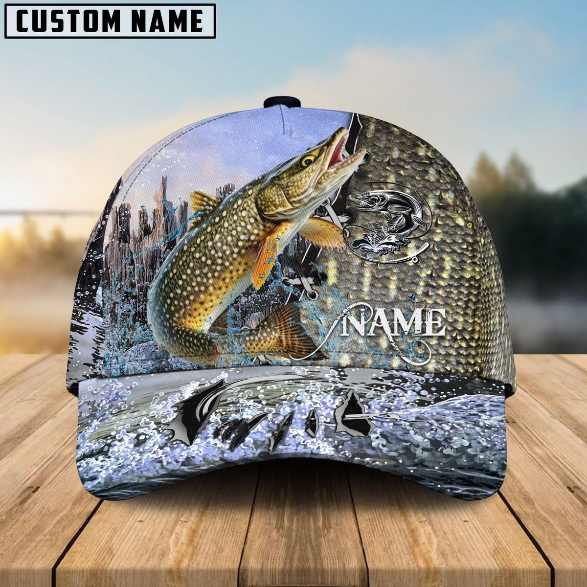 Blisscorners Pike Fishing Clear Water Skin Customized Name 3D Cap