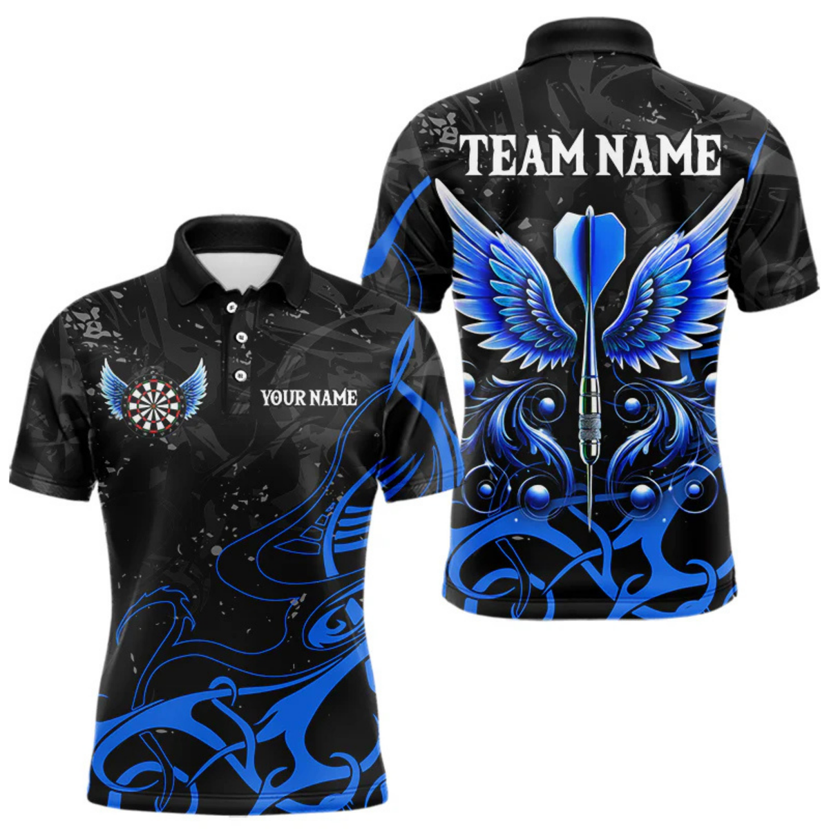 Blisscorners Personalized Blue Black Arrow Wings Dart Shirts For Men Team Darts Jerseys LM054