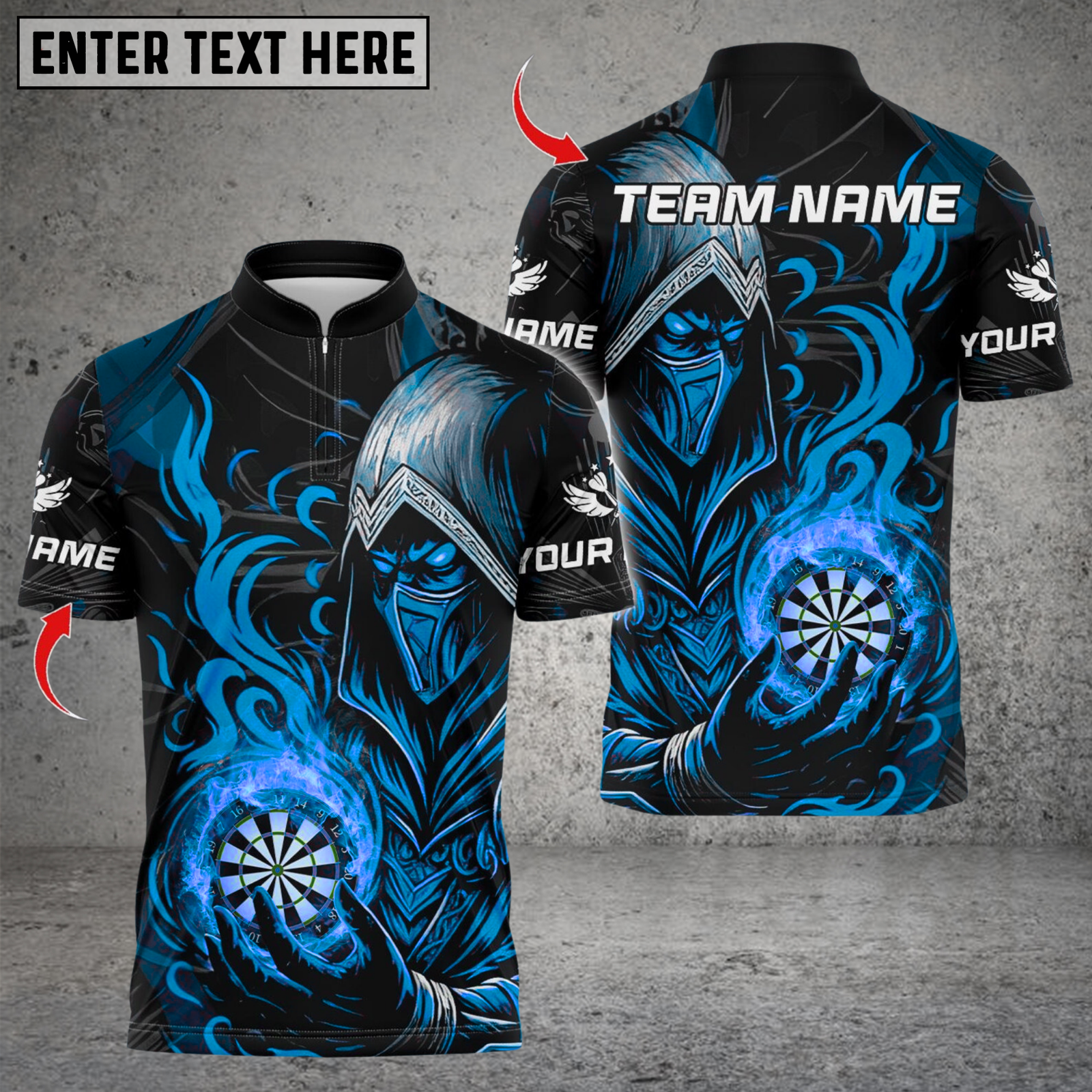 Blisscorners Darts Ninja Blue Flame Multicolor Customized Name, Team Name 3D Shirts