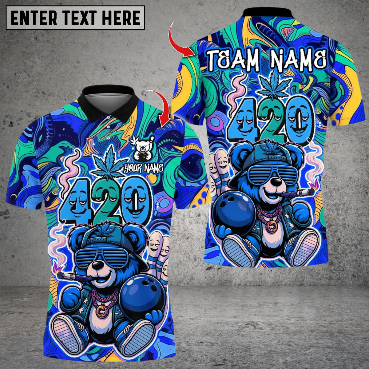 Blisscorners Bowling 420 Hiphop Bear Smoke Multicolor Customized Name Team Name 3D Shirts