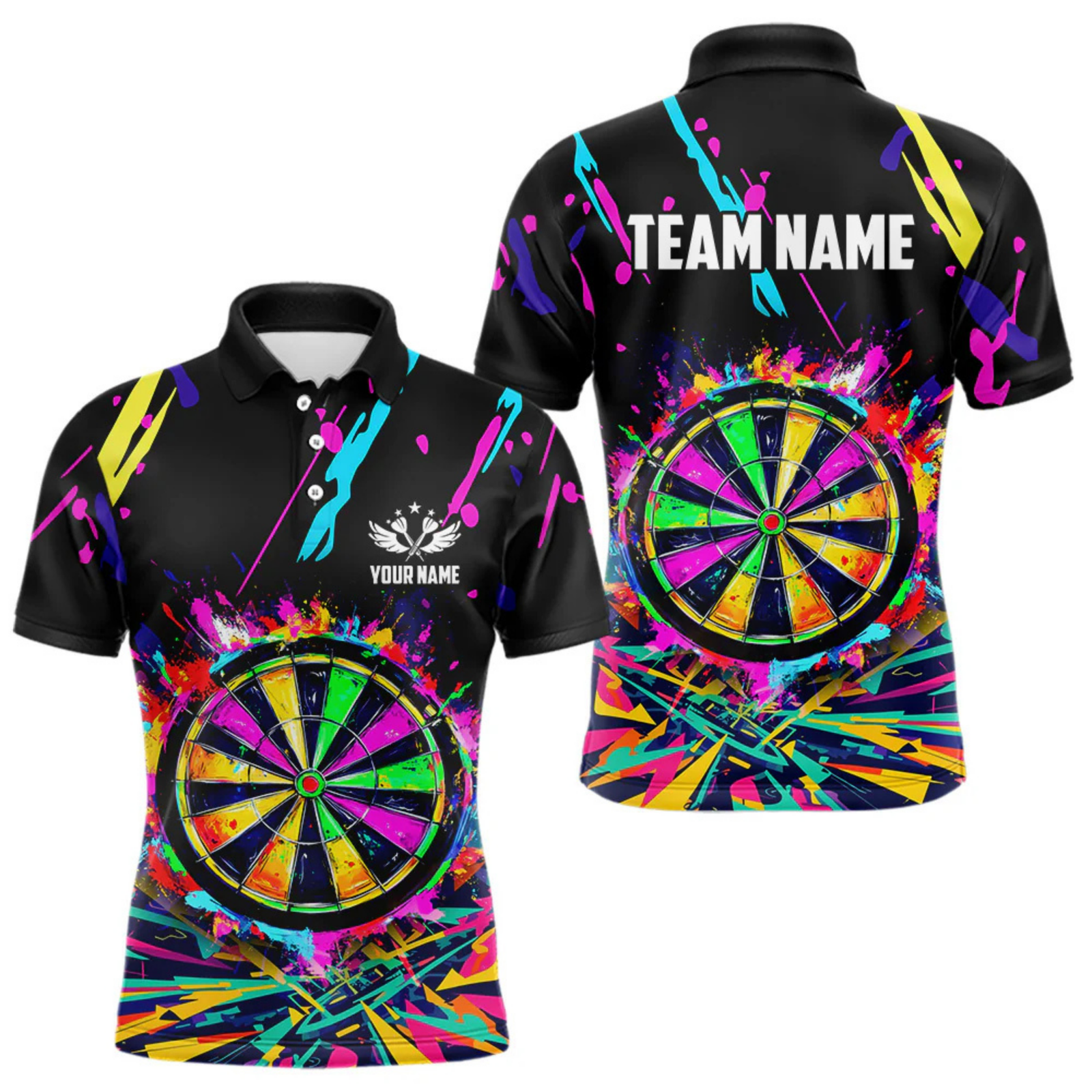 Blisscorners Colorful Neon Darts Shirts For Men Custom Darts Jerseys Polo & 1/4 Zip, Darts Team Shirt LM154