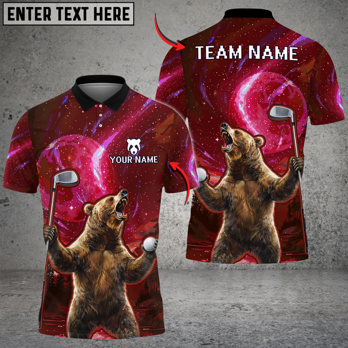 Blisscorners Savage Bear Golf Polo Shirt Customized Name, Team Name 3D Shirts