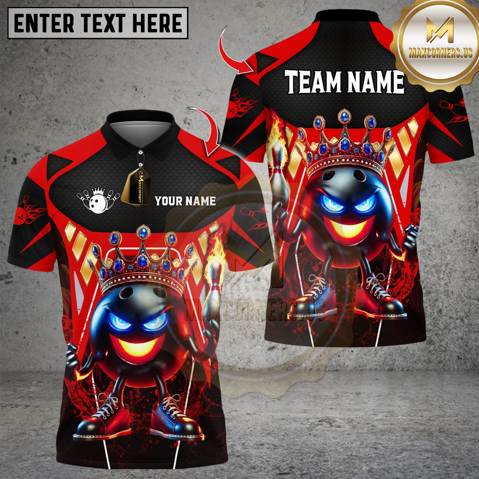 Blisscorners King Bowling With Flame Pin Multicolor Customized Name, Team Name 3D Shirts