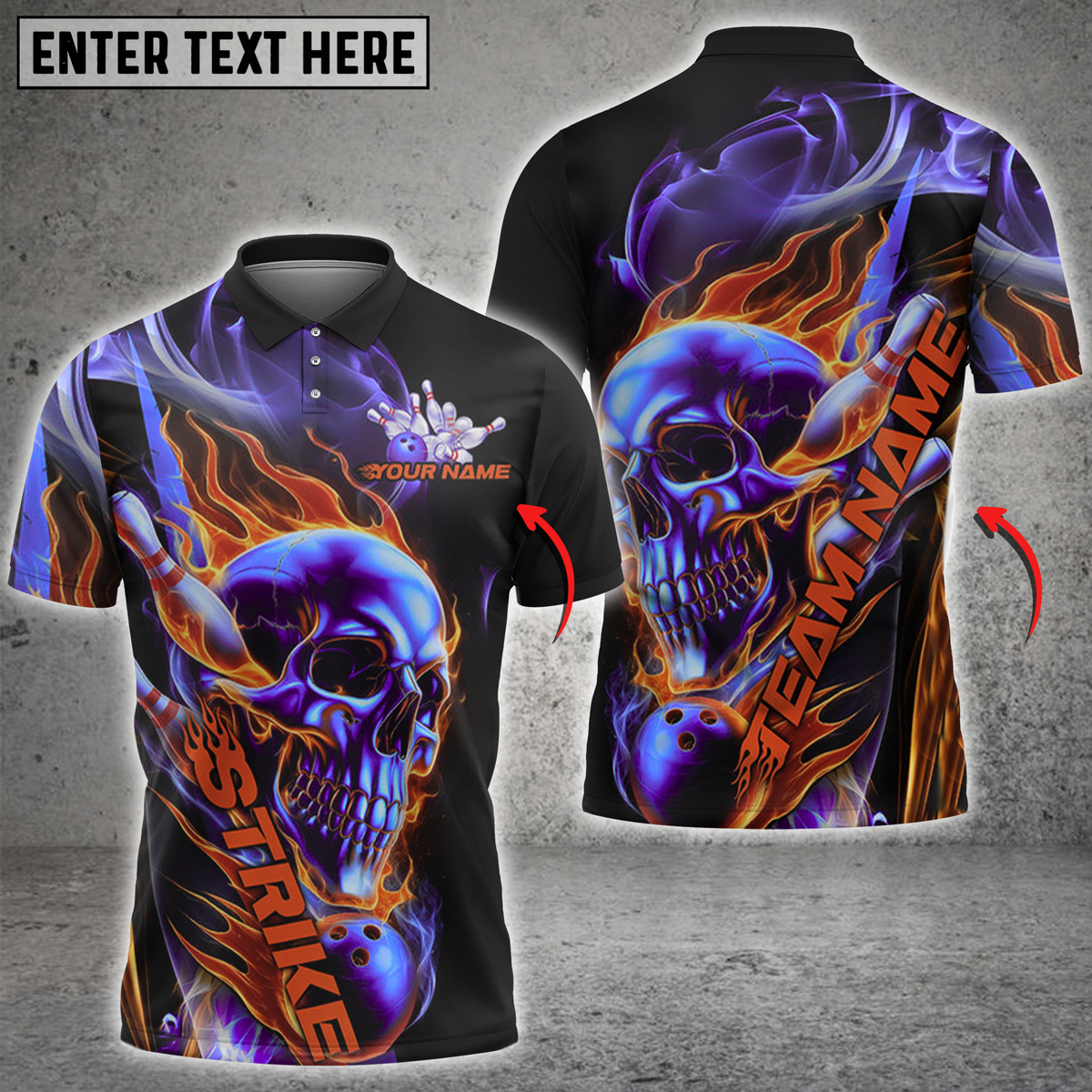 Blisscorners Bowling Flaming Skull Strike Multicolor Customized Name, Team Name 3D Shirts