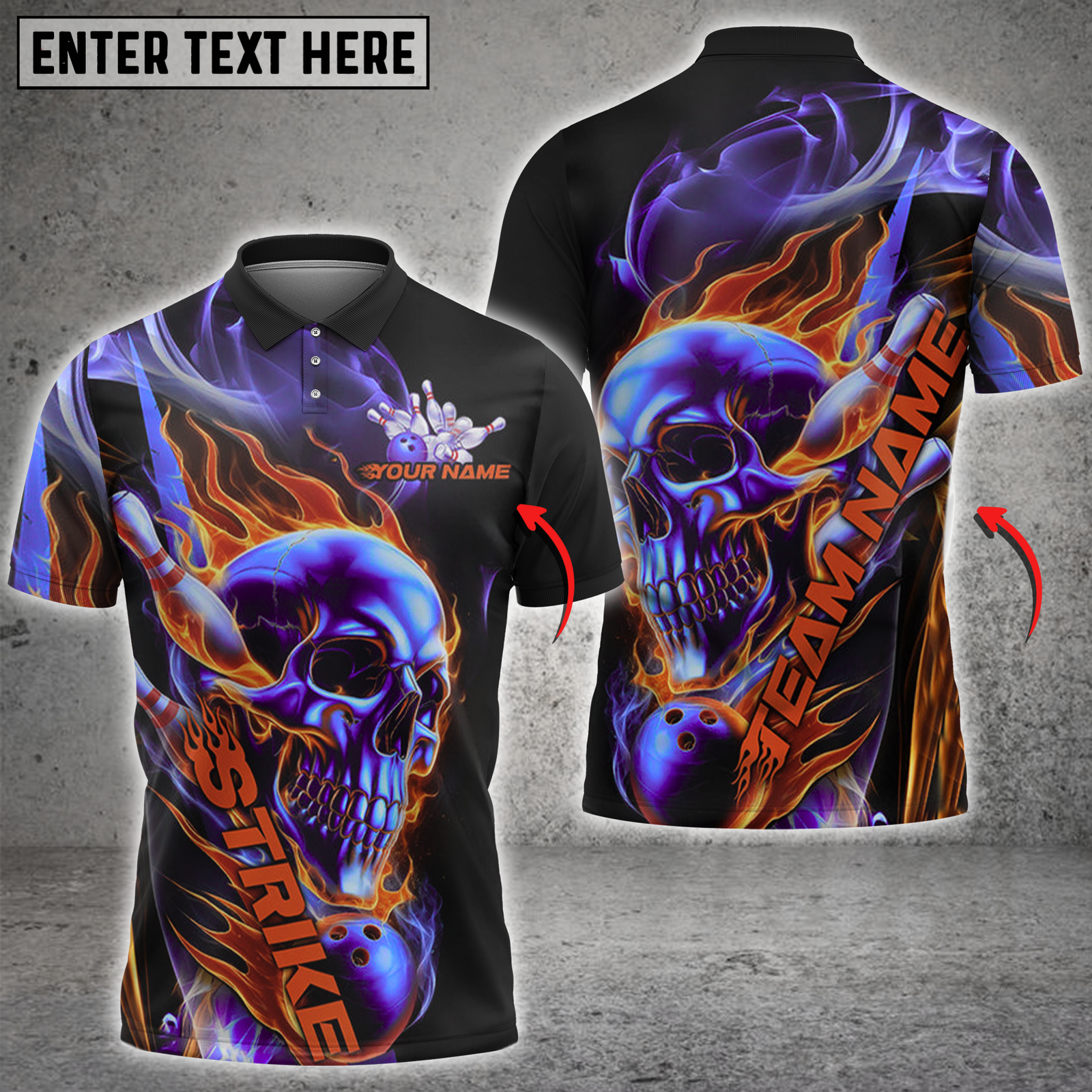 Blisscorners Bowling Flaming Skull Strike Multicolor Customized Name, Team Name 3D Shirts