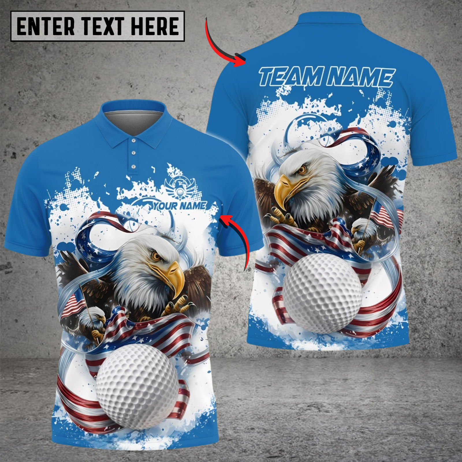 Blisscorners American Eagle Power Golf Polo Customized Name, Team Name 3D Shirts (4 Colors)
