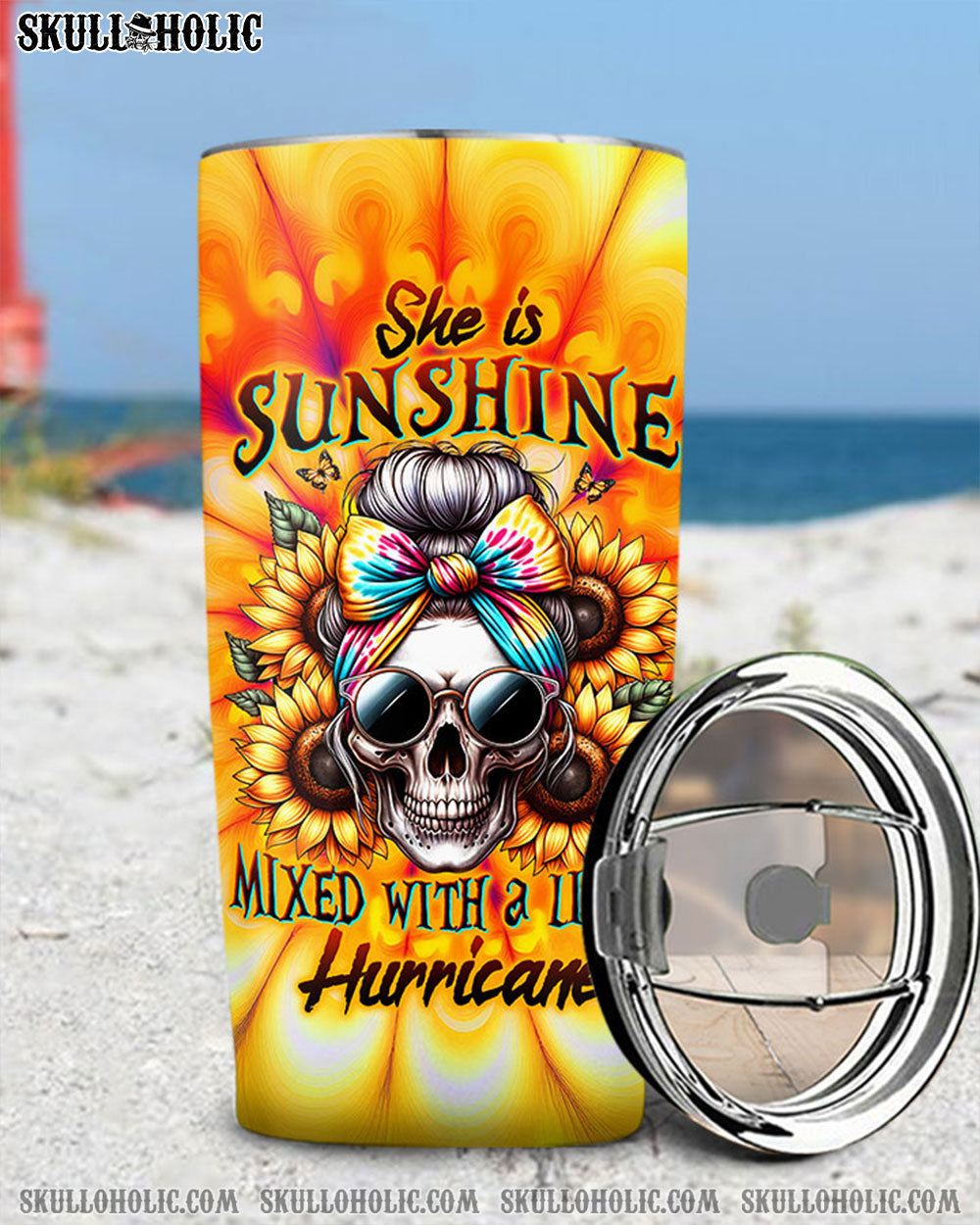 BLISSCORNERS SHE IS SUNSHINE SKULL TIE DYE TUMBLER