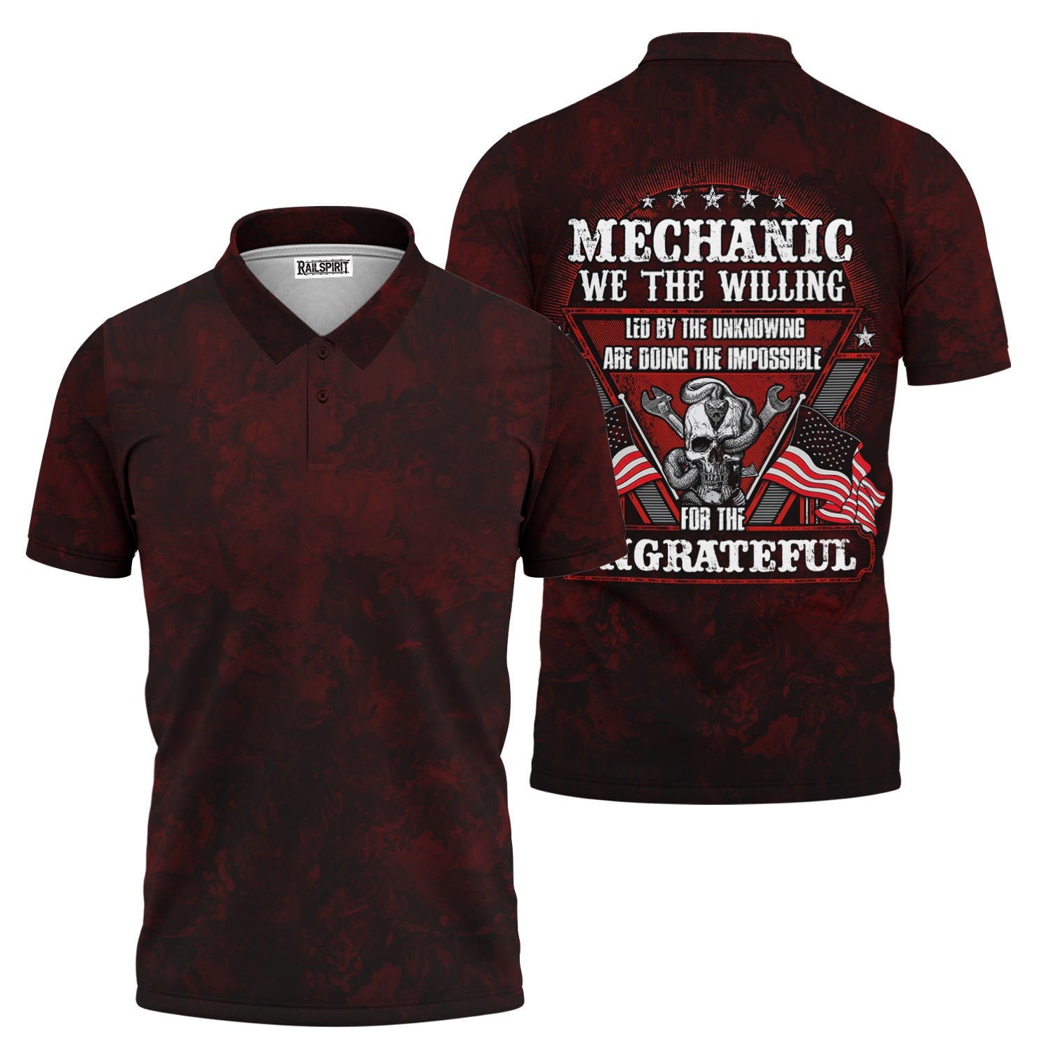 Blisscorners Mechanic Shirt Doing The Impossible For The Ungrateful Skull Wrench Patriotic American Flag Auto Repair Garage Workwear Gift
