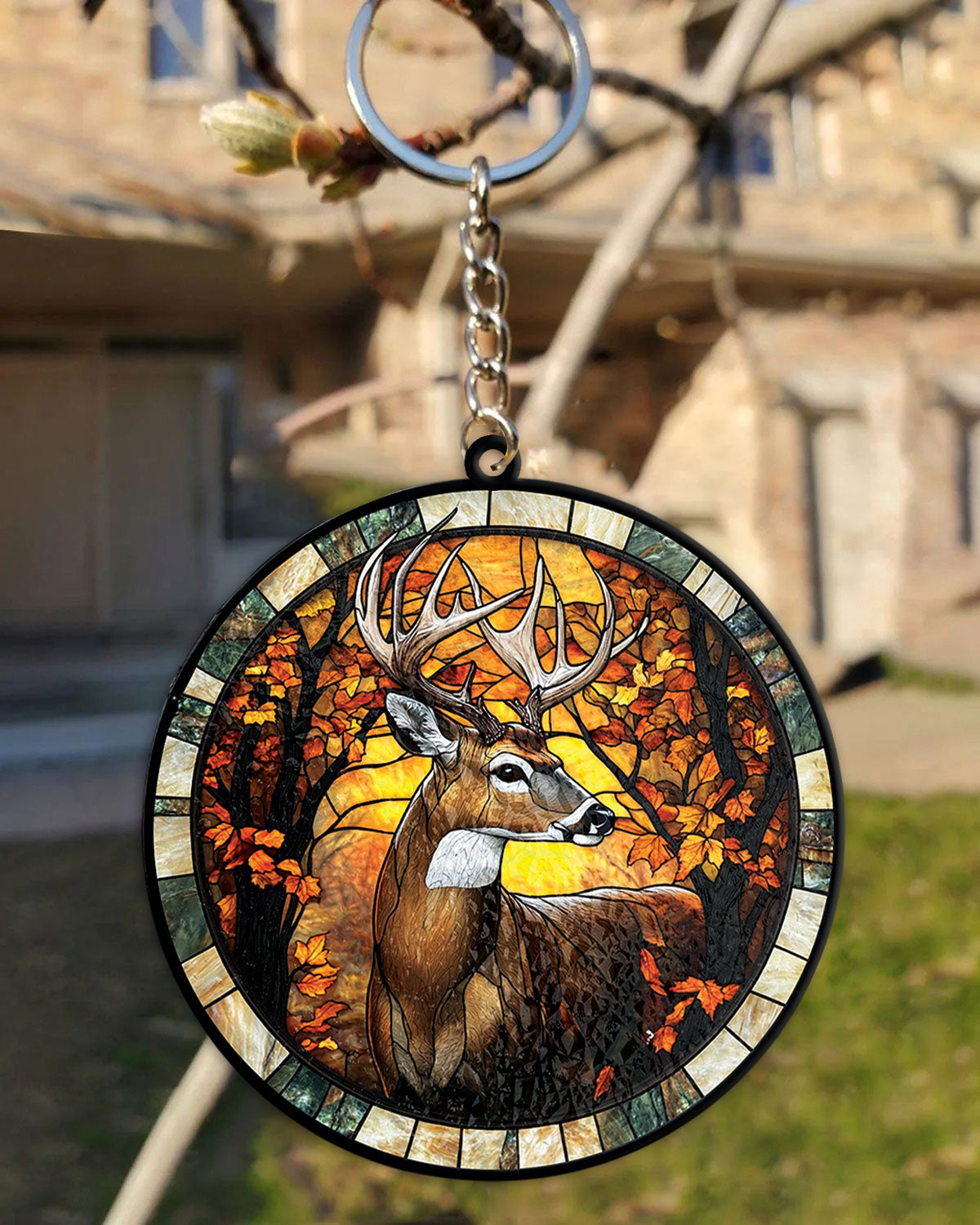 BLISSCORNERS DEER STAINED GLASS ORNAMENT &amp; KEYCHAIN