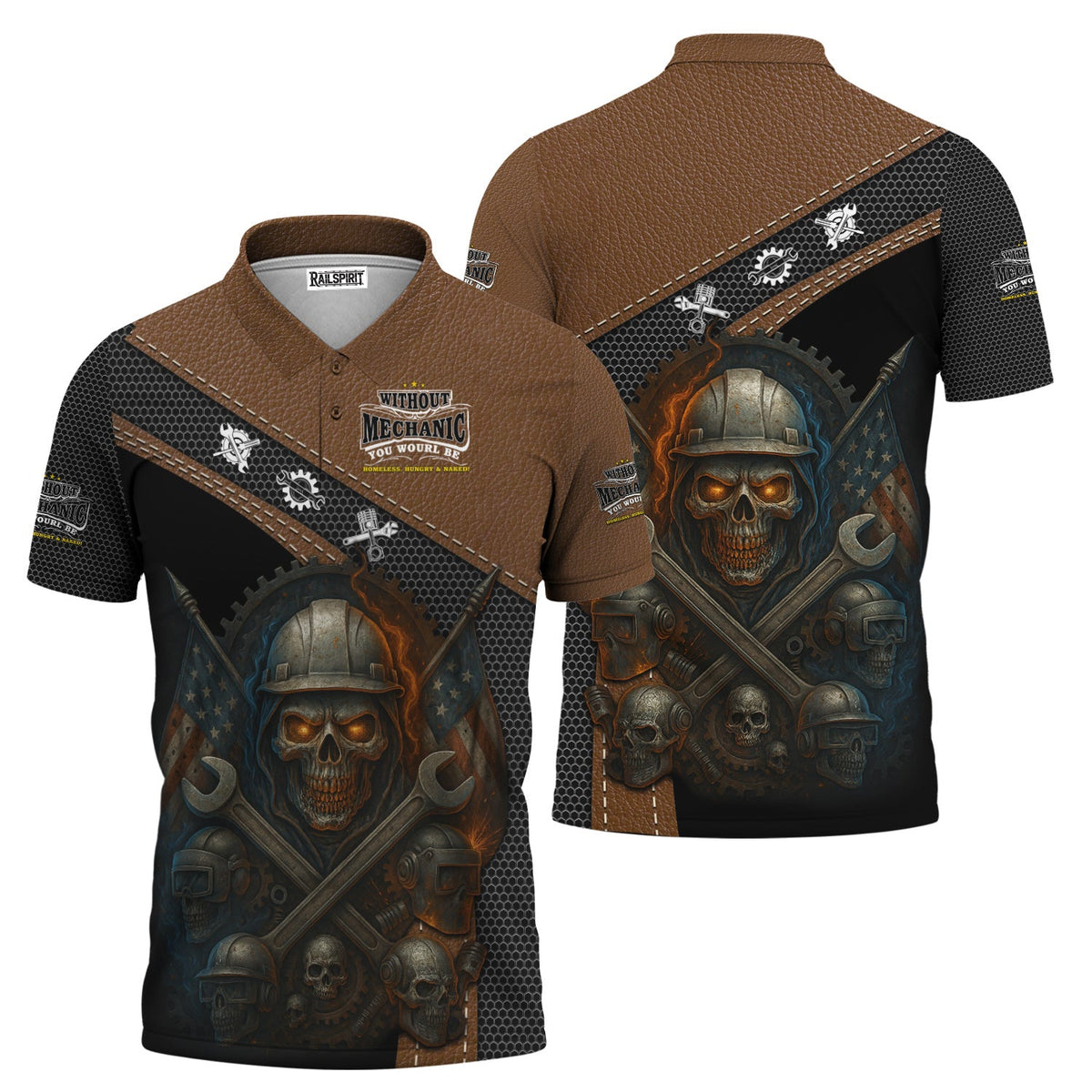 Blisscorners Skull Mechanic T Shirt Without Mechanic You Would Be Homeless Hungry Naked American Flag Auto Repair Garage Workwear Gift For Men Dad
