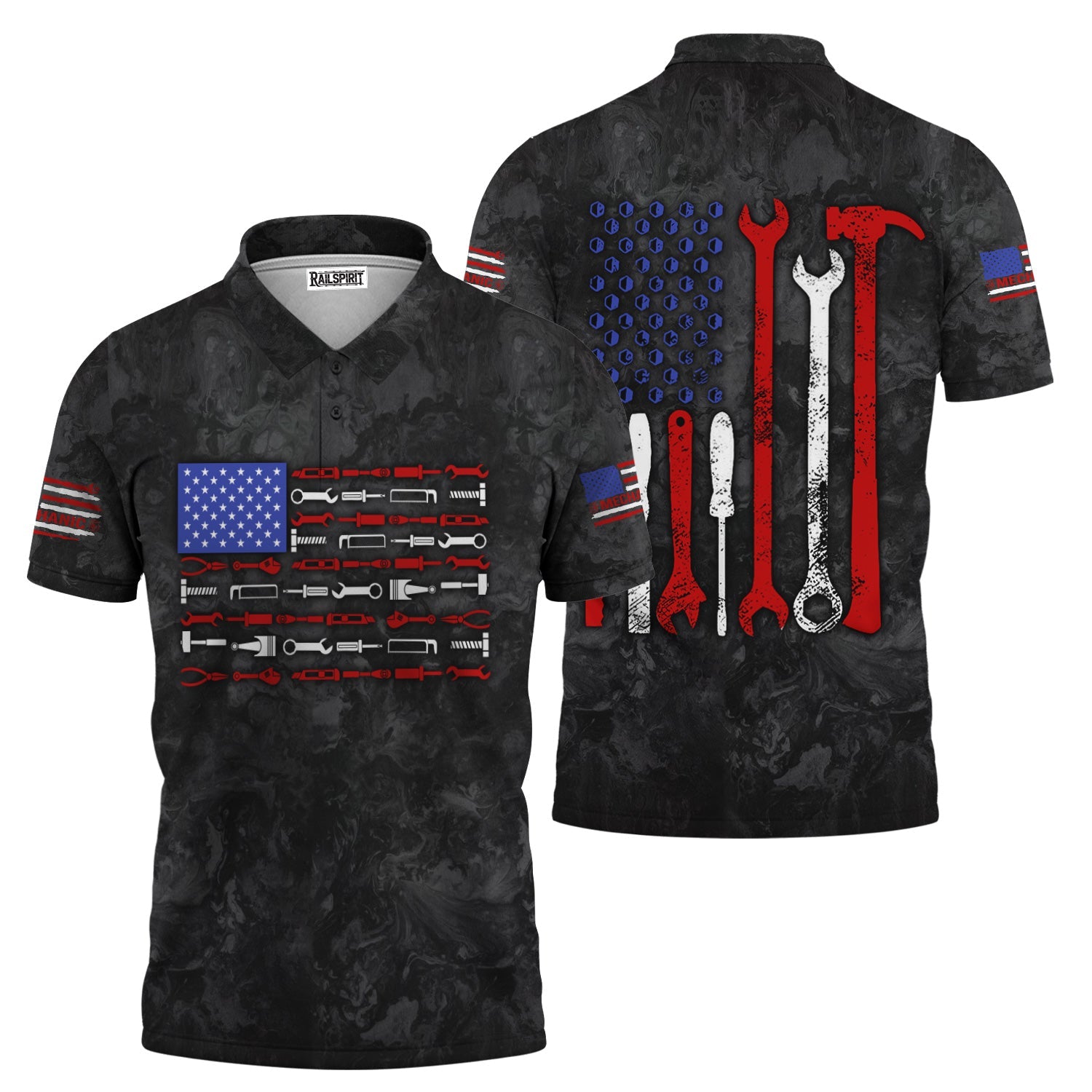 Blisscorners American Flag Tool Shirt, Vintage Mechanic Tools T-shirt for Men, Patriotic USA T-shirt with Wrench & Hammer, Perfect Gift for Tradesmen & DIY Enthusiasts