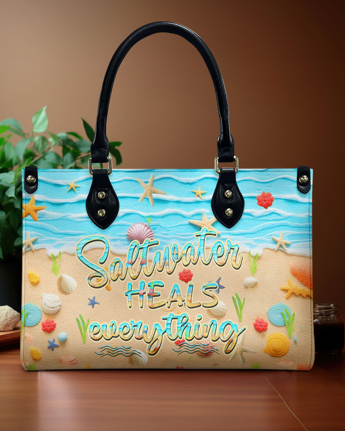 BLISSCORNERS SALTWATER HEALS EVERYTHING LEATHER HANDBAG