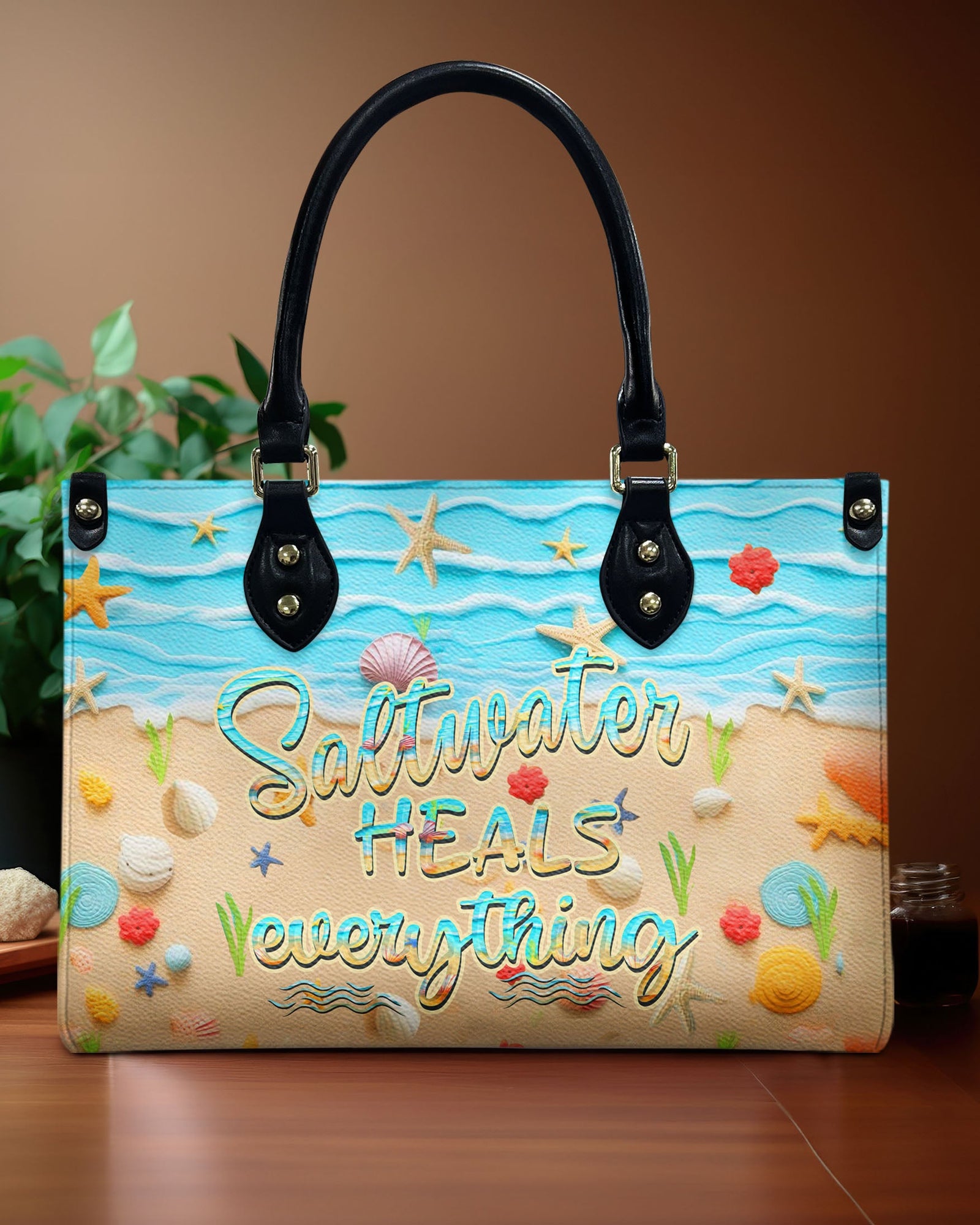 BLISSCORNERS SALTWATER HEALS EVERYTHING LEATHER HANDBAG