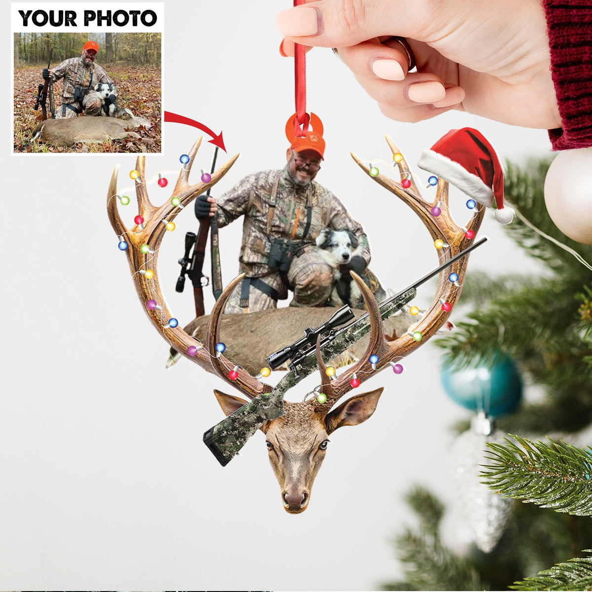 Blisscorners Personalized Hunting Aclyric Christmas Ornament Custom Photo Deer Antler Gift for Hunters LM0110