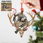 Blisscorners Personalized Hunting Aclyric Christmas Ornament Custom Photo Deer Antler Gift for Hunters LM0110