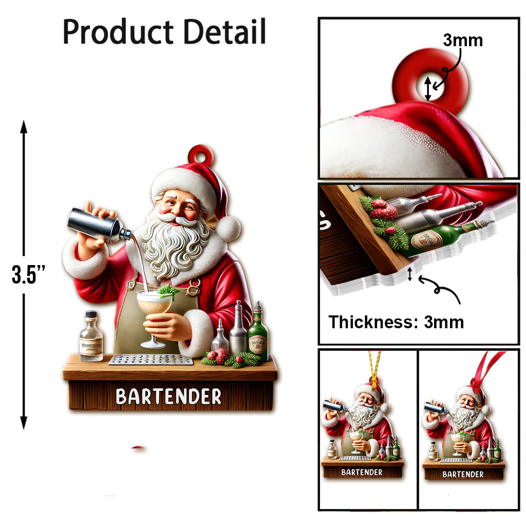 Blisscorners Custom Name Santa Bartender Ornament, Home Decor Christmas Gifts2D Flat LM2211