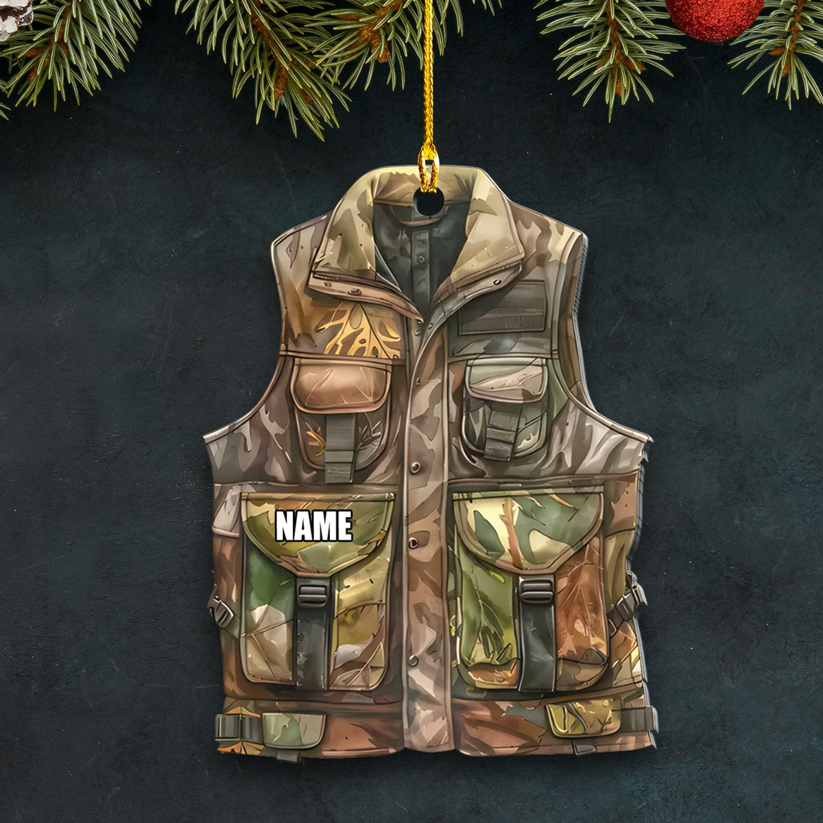 Blisscorners Personalized Camo Hunting Vest Ornament Custom Name Christmas Tree Decoration Gift for Hunters LM0110