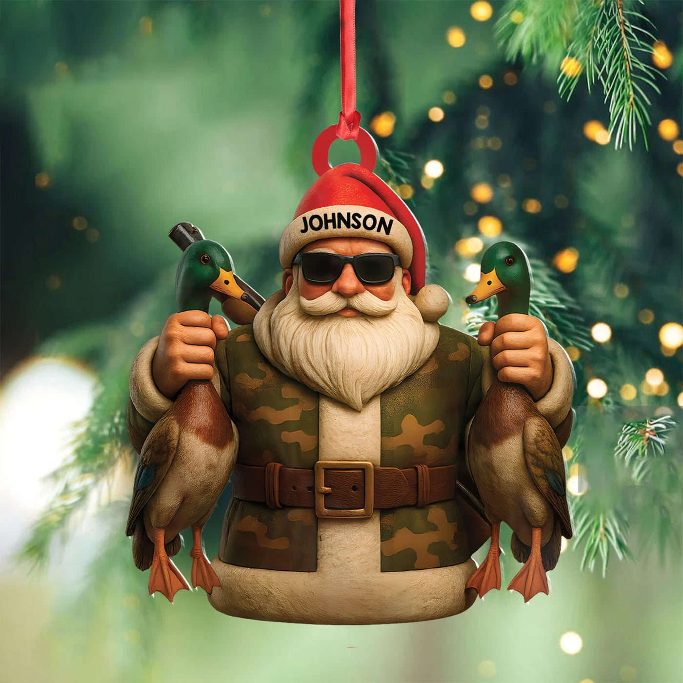 Blisscorners Personalized Duck Hunter Santa Acrylic Ornament - Funny Christmas Gift for Hunters - Custom Name Camo Decor LM0411